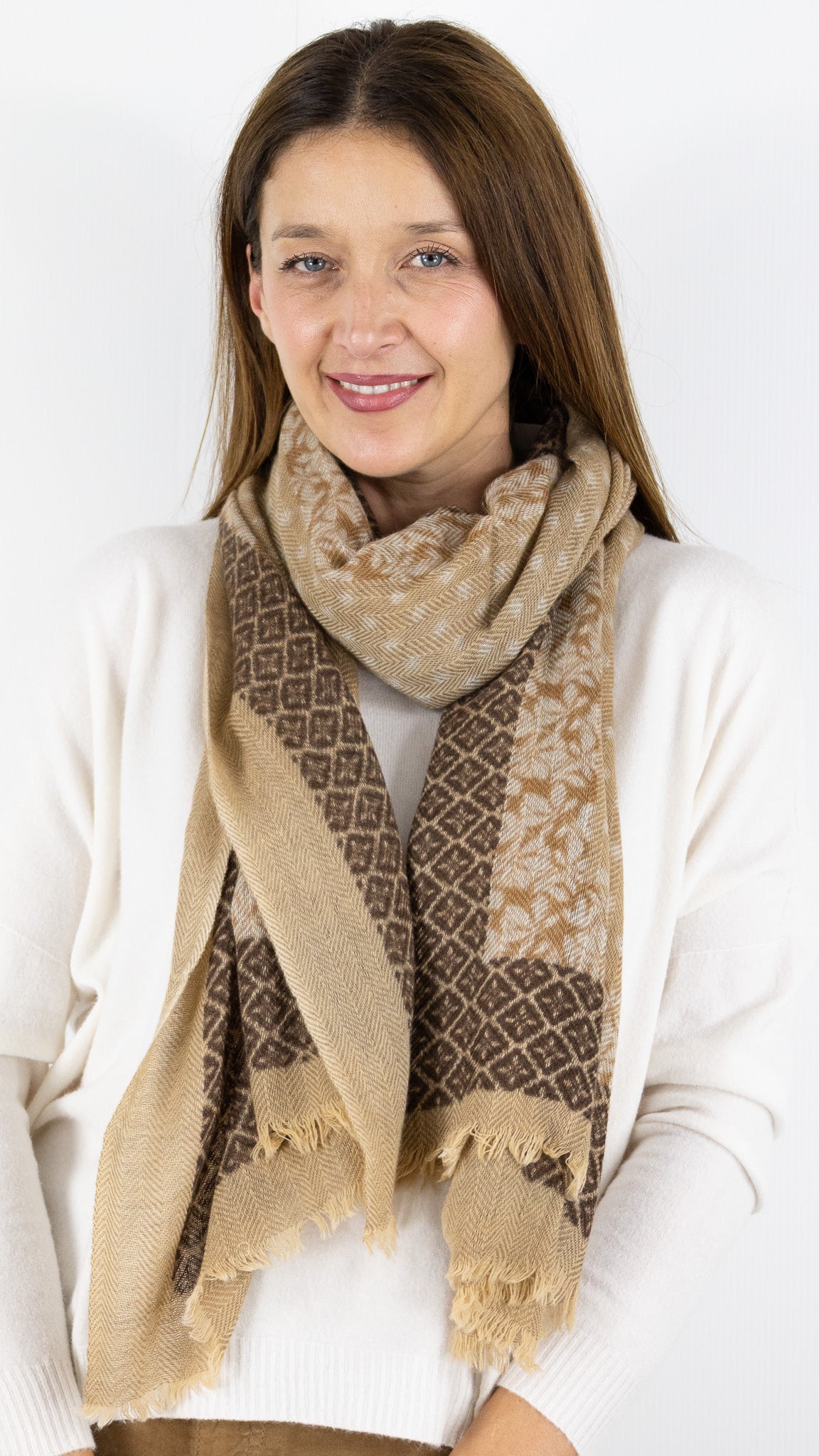 ECHARPE IMPRIMEE EN LAINE ET CACHEMIRE GERARD DAREL RANIAH CAMEL