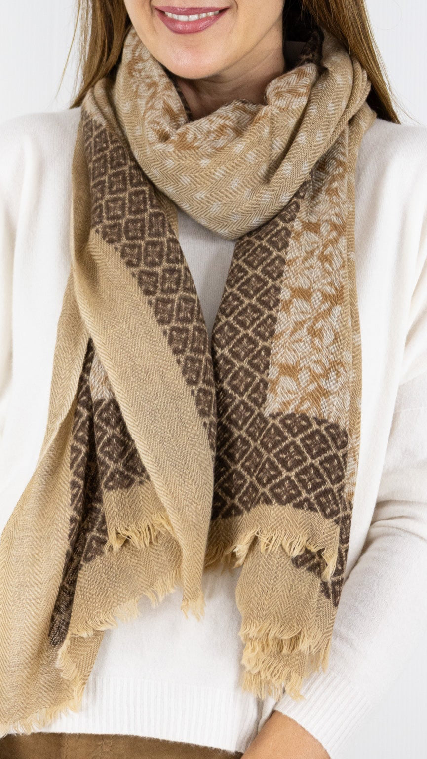 ECHARPE IMPRIMEE EN LAINE ET CACHEMIRE GERARD DAREL RANIAH CAMEL
