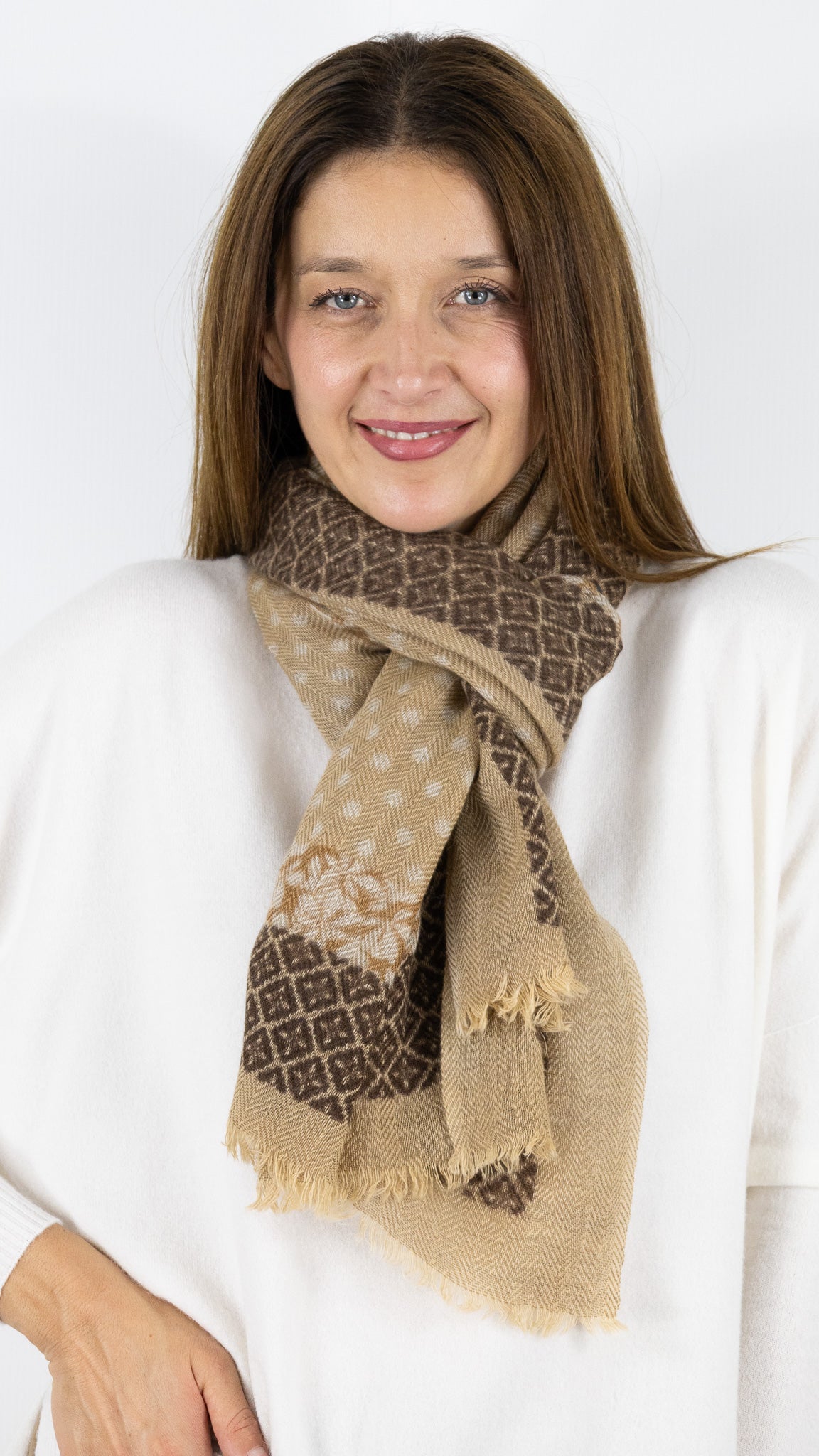 ECHARPE IMPRIMEE EN LAINE ET CACHEMIRE GERARD DAREL RANIAH CAMEL