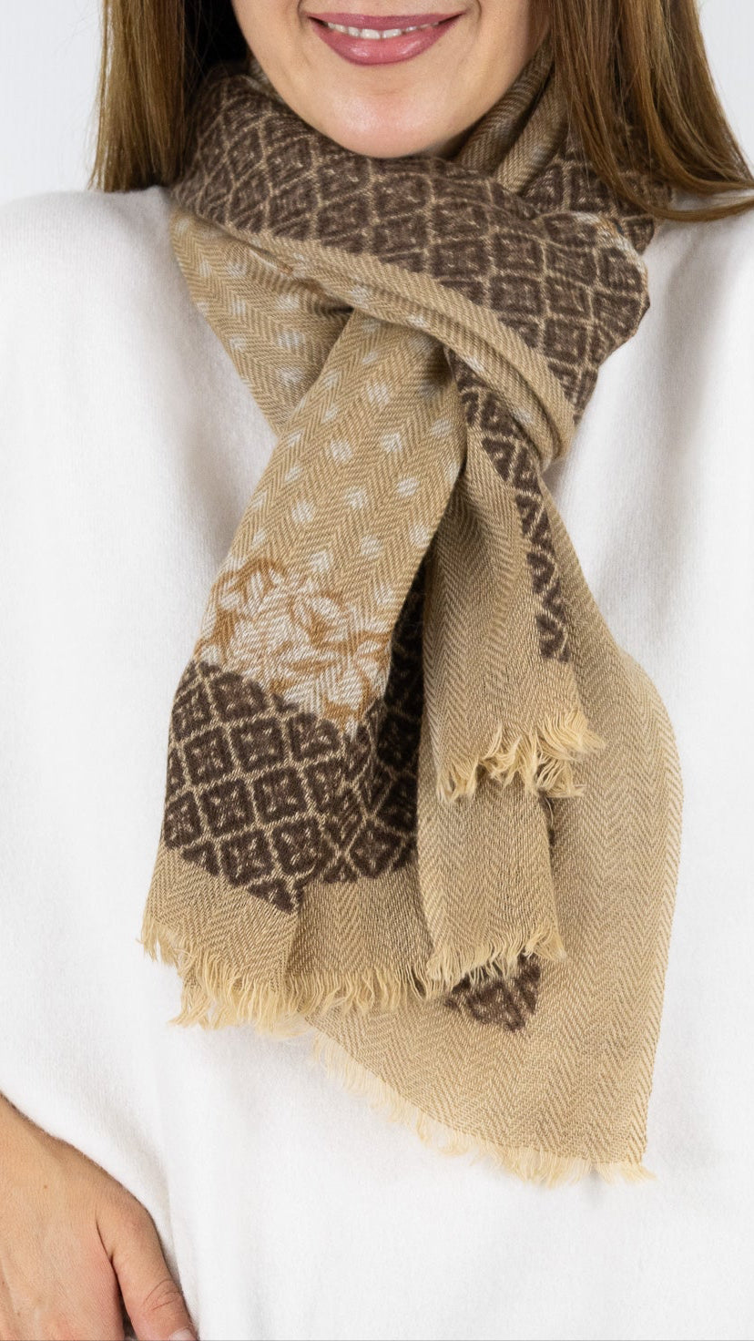 ECHARPE IMPRIMEE EN LAINE ET CACHEMIRE GERARD DAREL RANIAH CAMEL