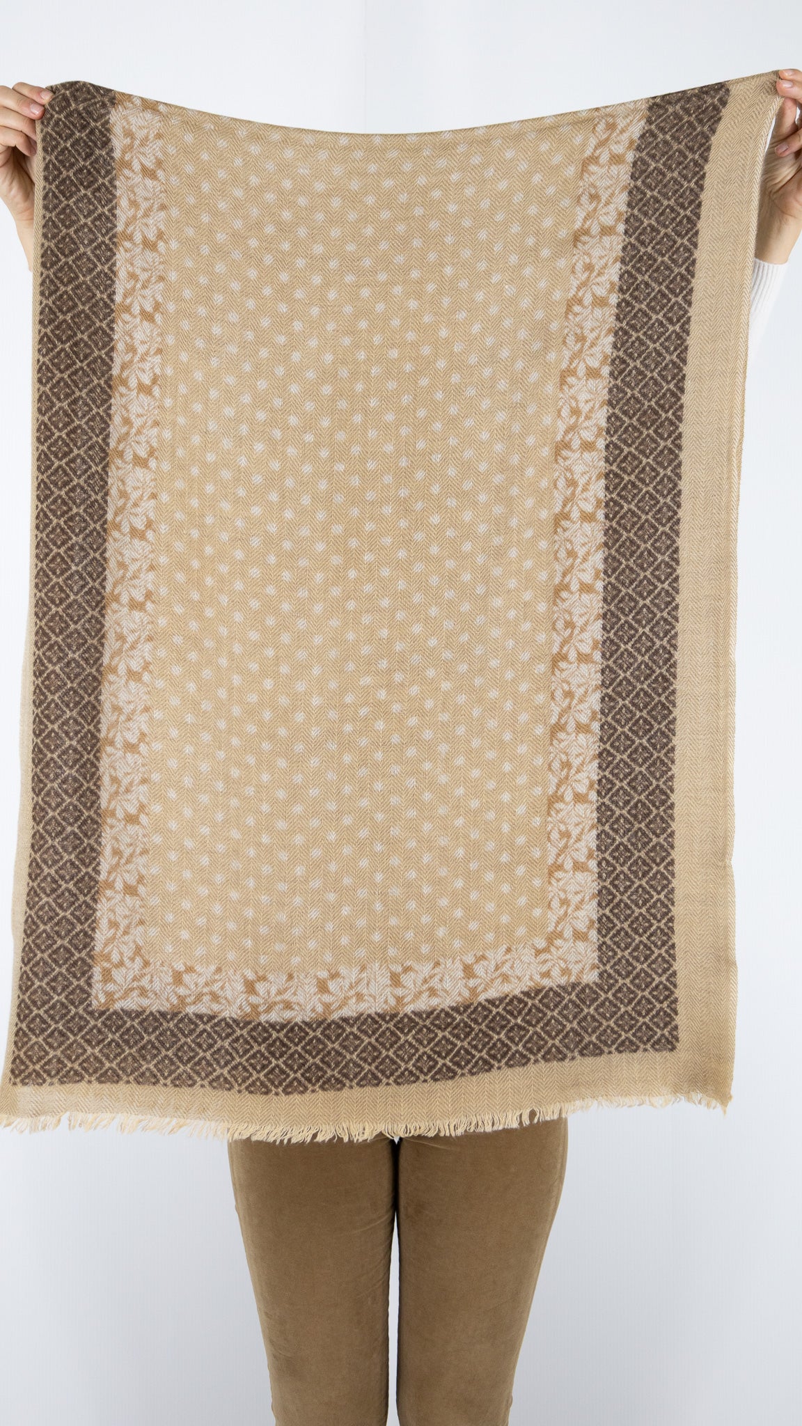 ECHARPE IMPRIMEE EN LAINE ET CACHEMIRE GERARD DAREL RANIAH CAMEL