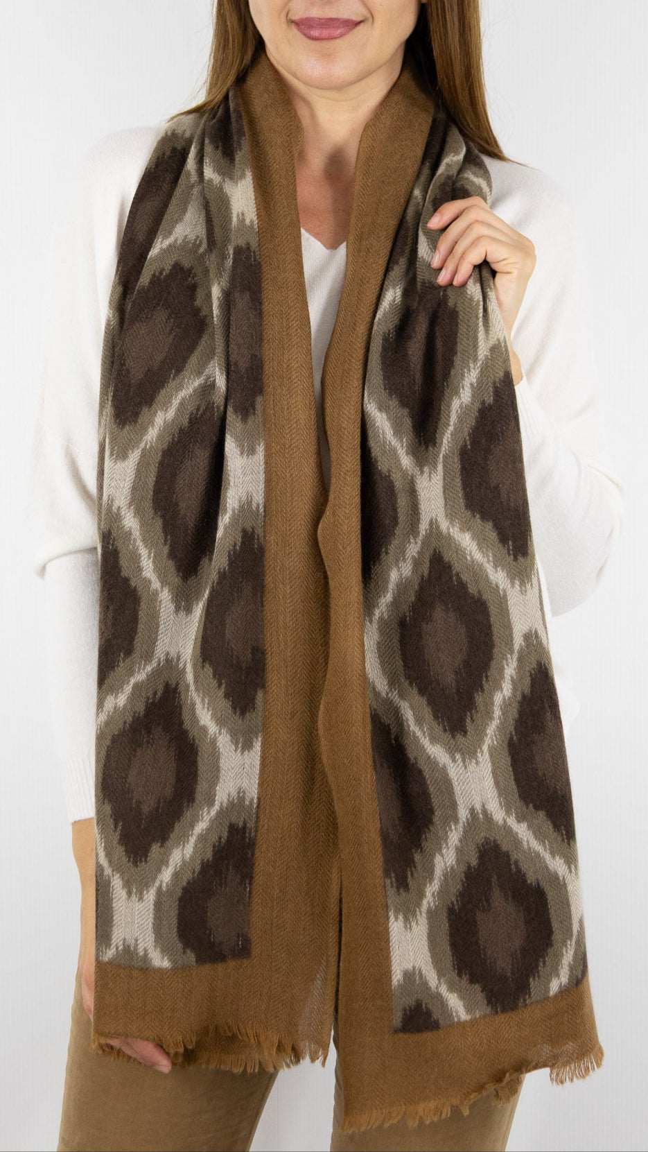 ECHARPE IMPRIMEE EN LAINE ET CACHEMIRE CHOCO ET TAUPE GERARD DAREL DCH19 C279