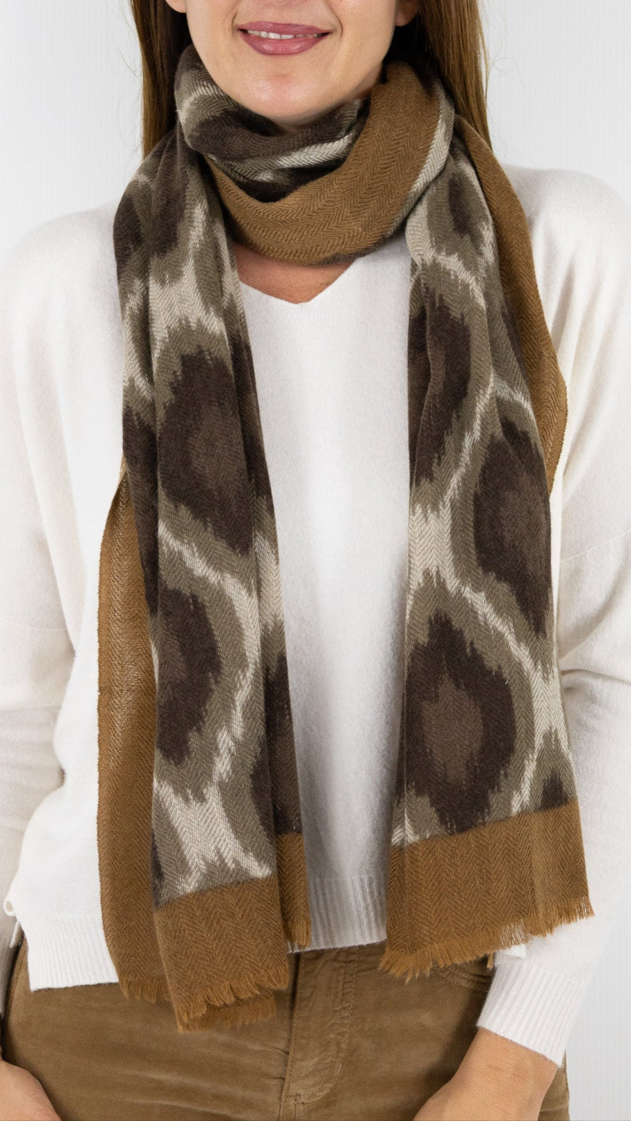 ECHARPE IMPRIMEE EN LAINE ET CACHEMIRE CHOCO ET TAUPE GERARD DAREL DCH19 C279