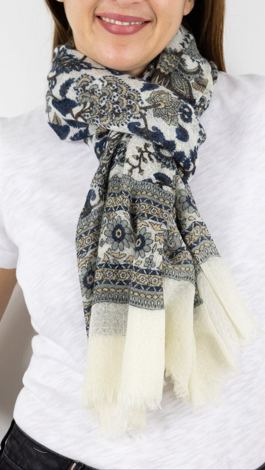 ECHARPE IMPRIMEE EN LAINE NATUREL MARINE GERARD DAREL DCH22 C282