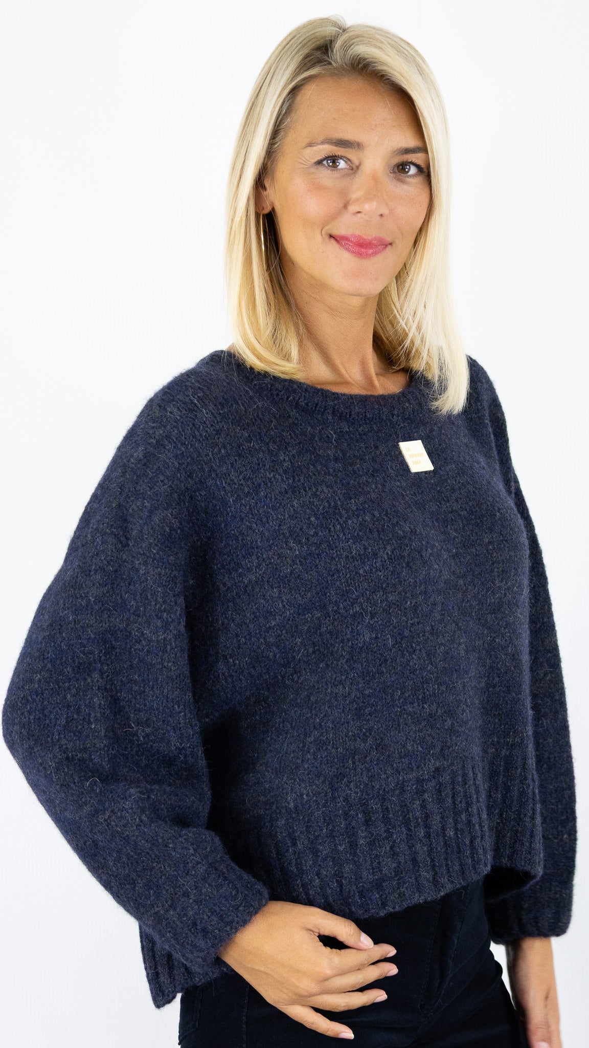 PULL AMPLE CHINE EN ALPAGA MARINE AMERICAN VINTAGE EAST