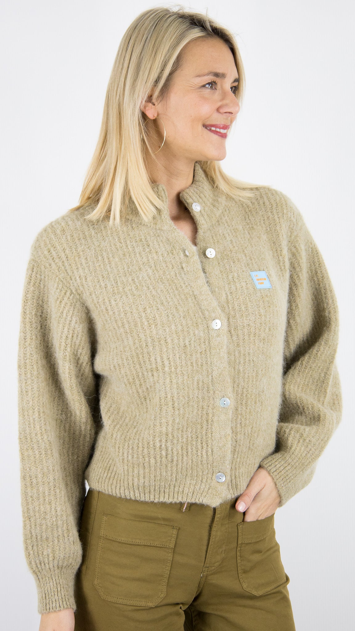 GILET COL MONTANT EN ALPAGA POUR FEMME AMERICAN VINTAGE EAST19N#COLOR_SABLE CHINE/BEIGE