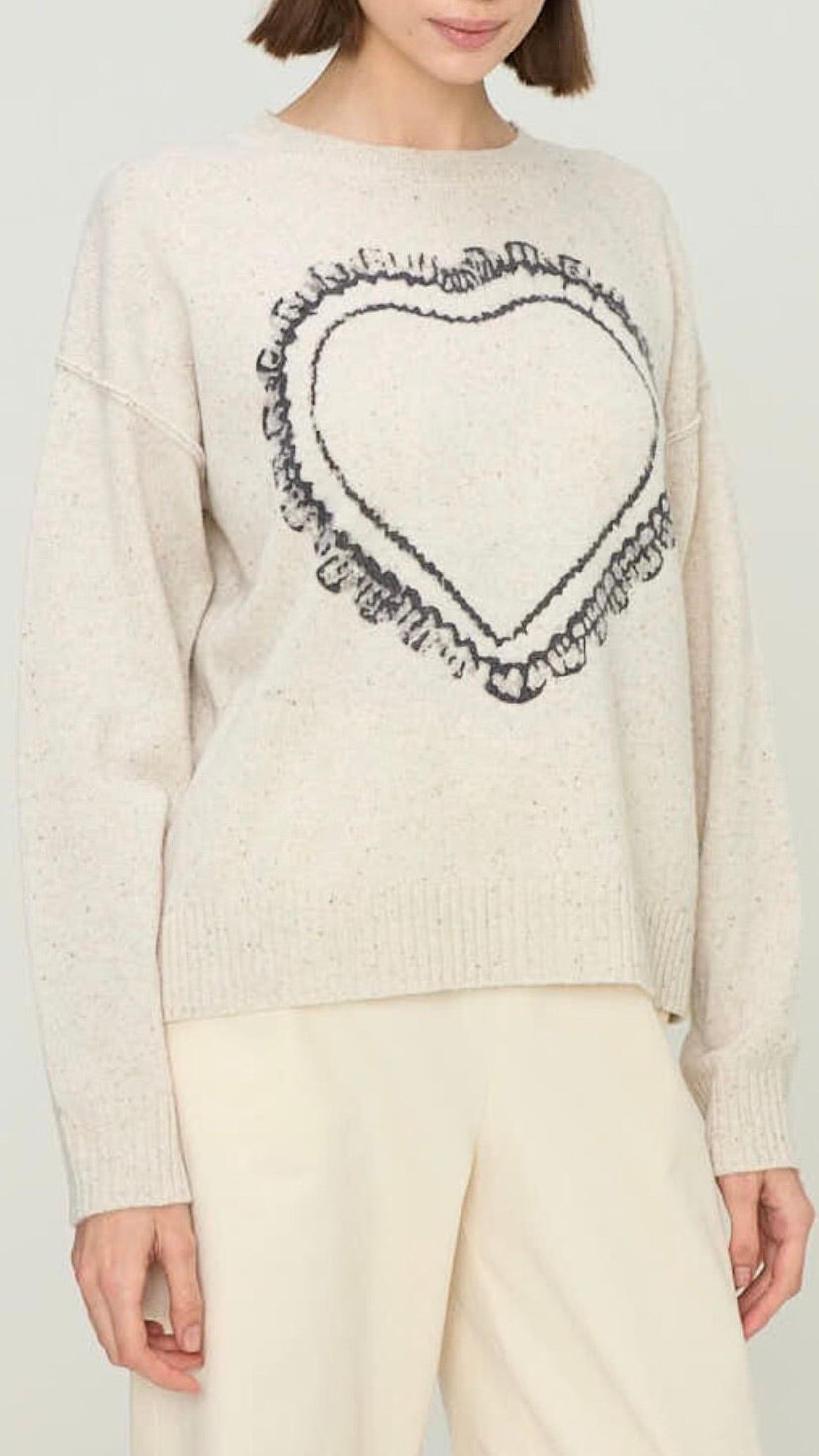 PULL EN LAINE DESSIN COEUR ECRU FEMME JEFF EDEN