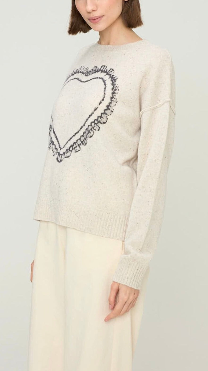 PULL EN LAINE DESSIN COEUR ECRU FEMME JEFF EDEN