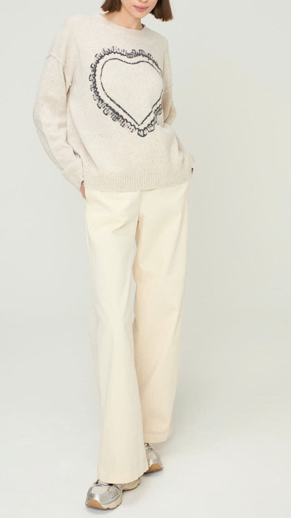 PULL EN LAINE DESSIN COEUR ECRU FEMME JEFF EDEN