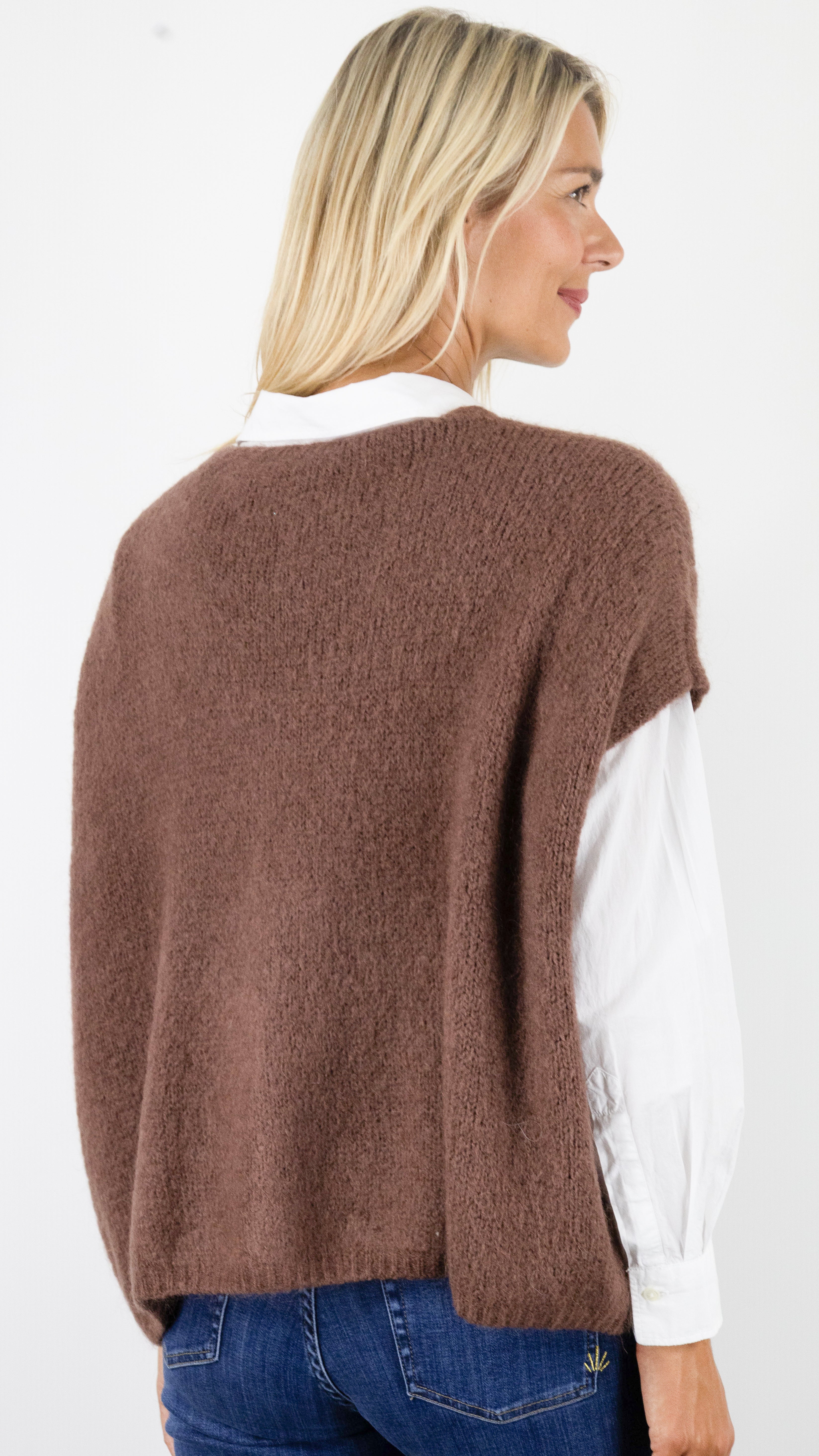 GILET AMPLE SANS MANCHES COL V POUR FEMME ANDROMEDE EH2328#COLOR_CHOCO CLAIR