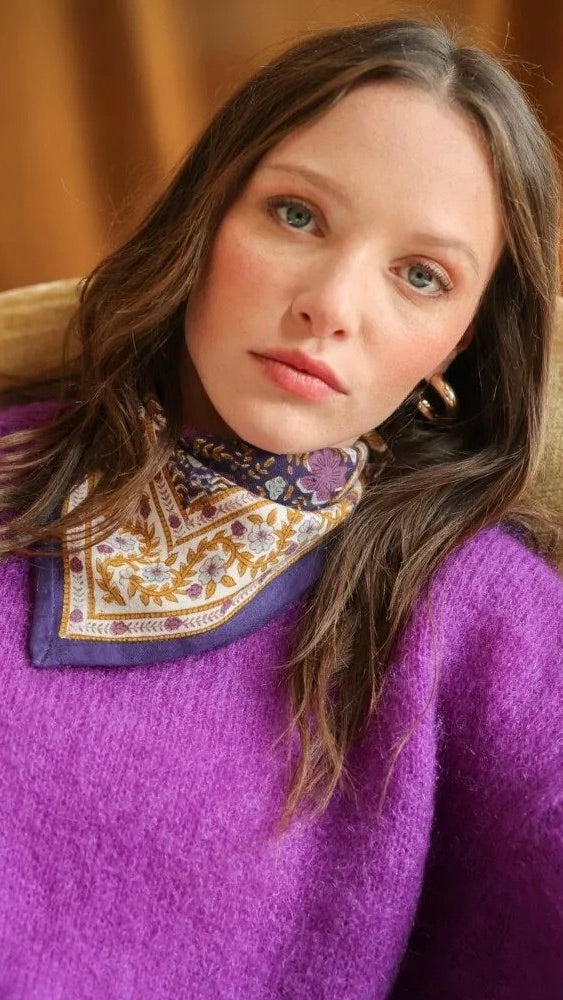 FOULARD IMPRIME FLEURI CASSIS 100% COTON BELLEMME ELLIS PETIT FORMAT