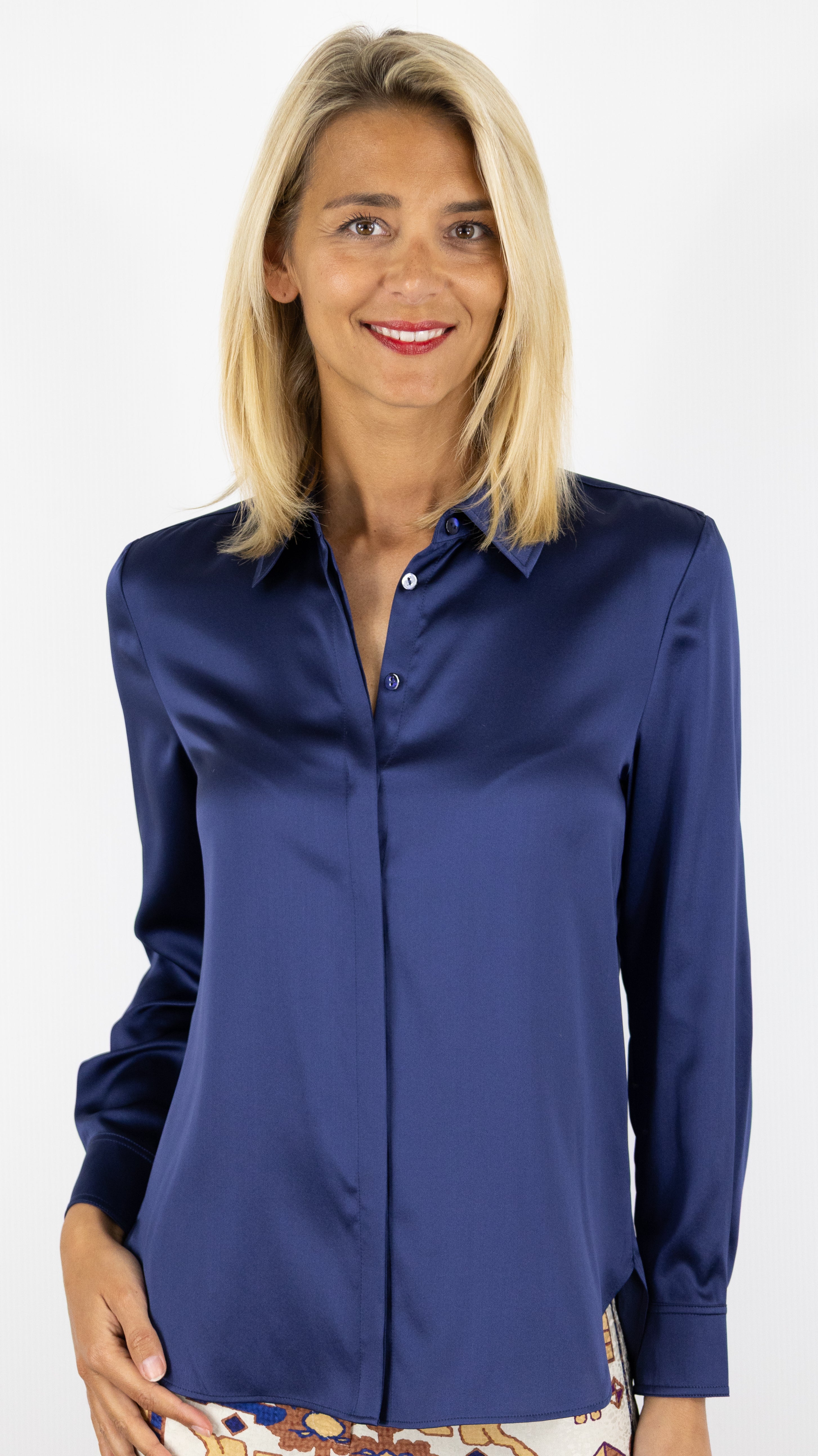 CHEMISE FLUIDE EN SOIE SATINEE BEIGE OR ESTHEME F2537EJ#COLOR_12011/ECLIPSE INDIGO