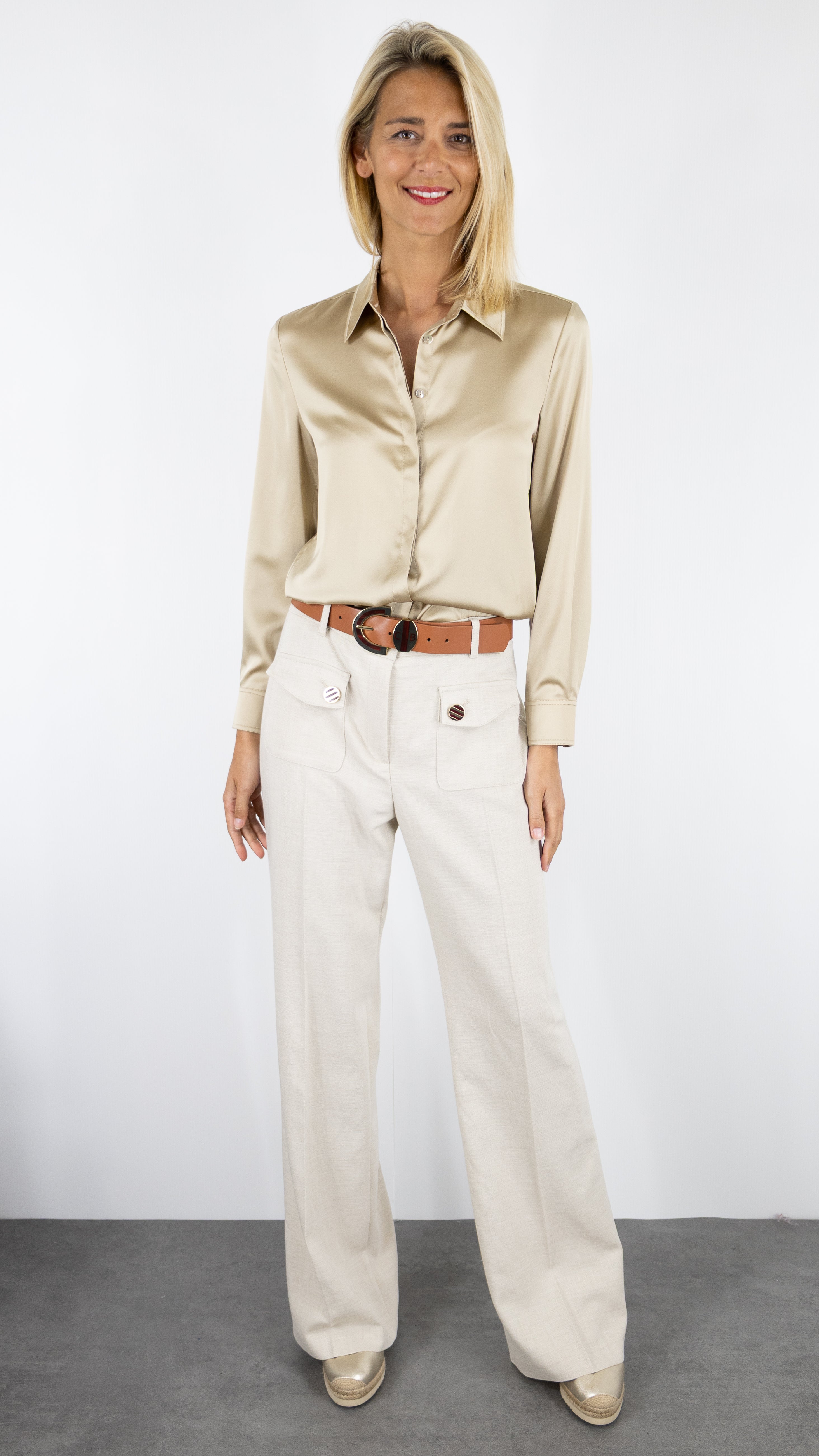 CHEMISE FLUIDE EN SOIE SATINEE BEIGE OR ESTHEME F2537EJ#COLOR_1129/BRINDILLE BEIGE