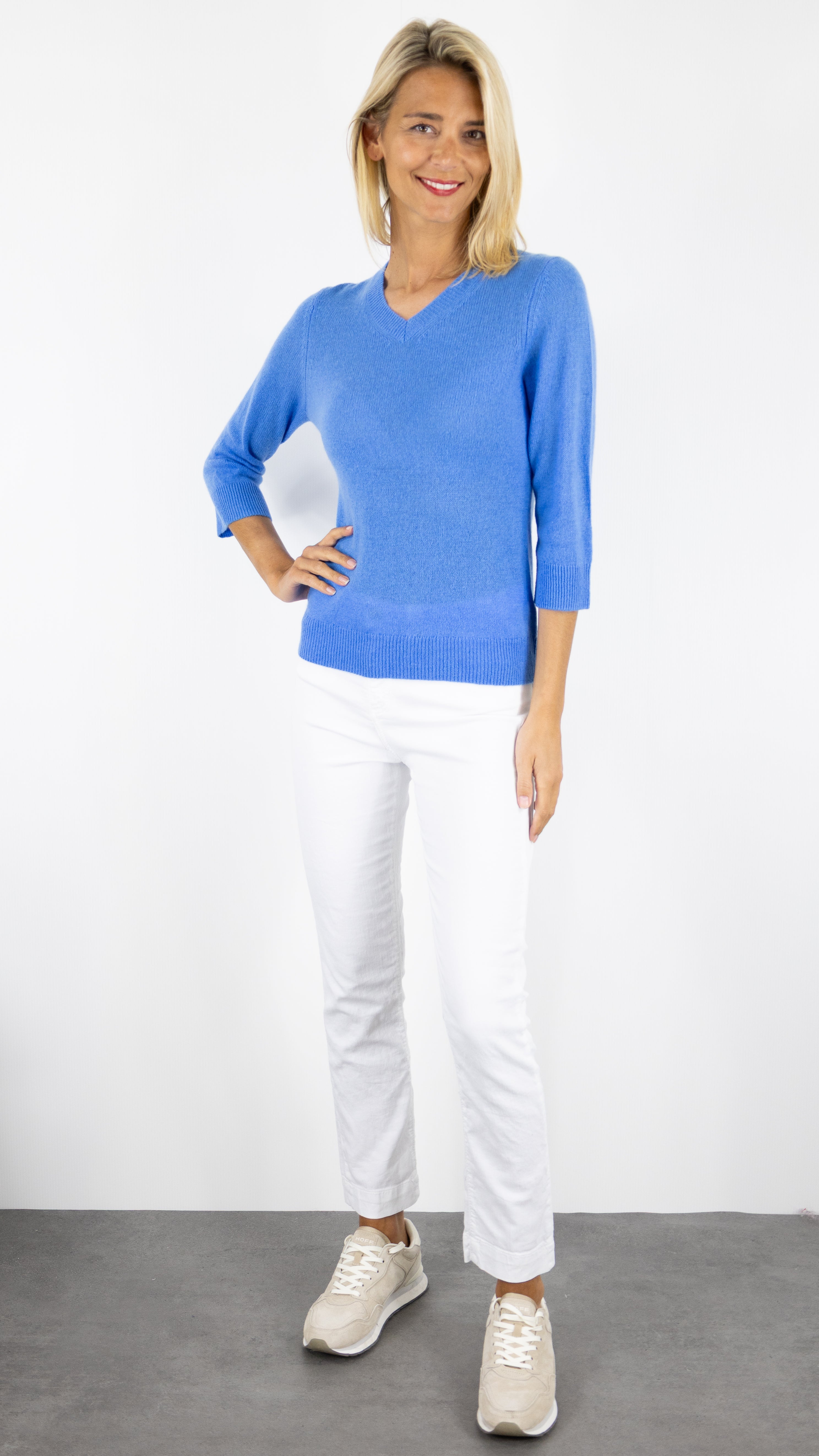 PULL COL V EN CACHEMIRE PASTEQUE ROUGE ESTHEME F2550EC#COLOR_1310/OCEAN BLEU