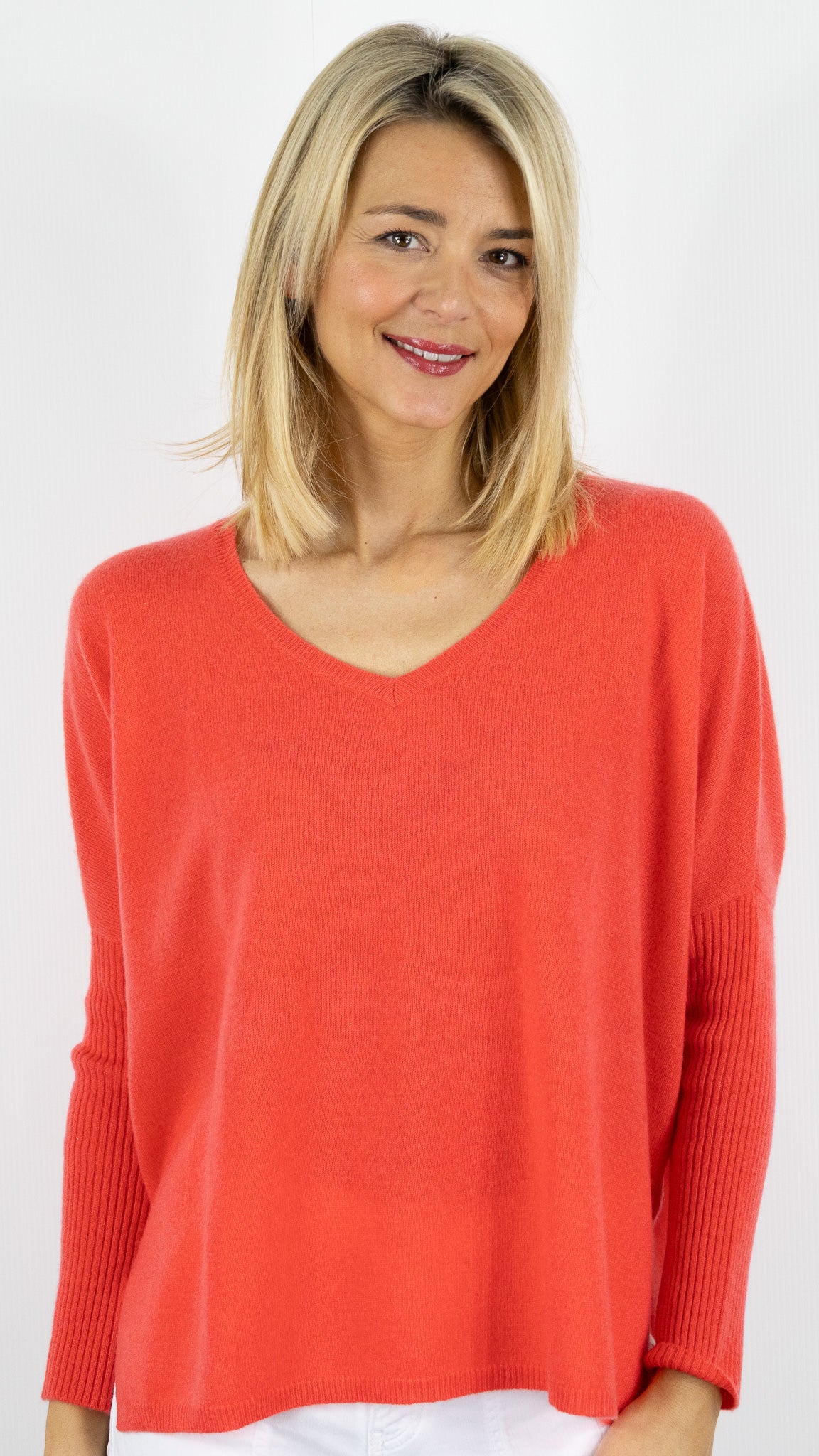 PULL AMPLE COL V EN CACHEMIRE NOT SHY FAUSTINE#COLOR_PAMPLEMOUSSE/ORANGE