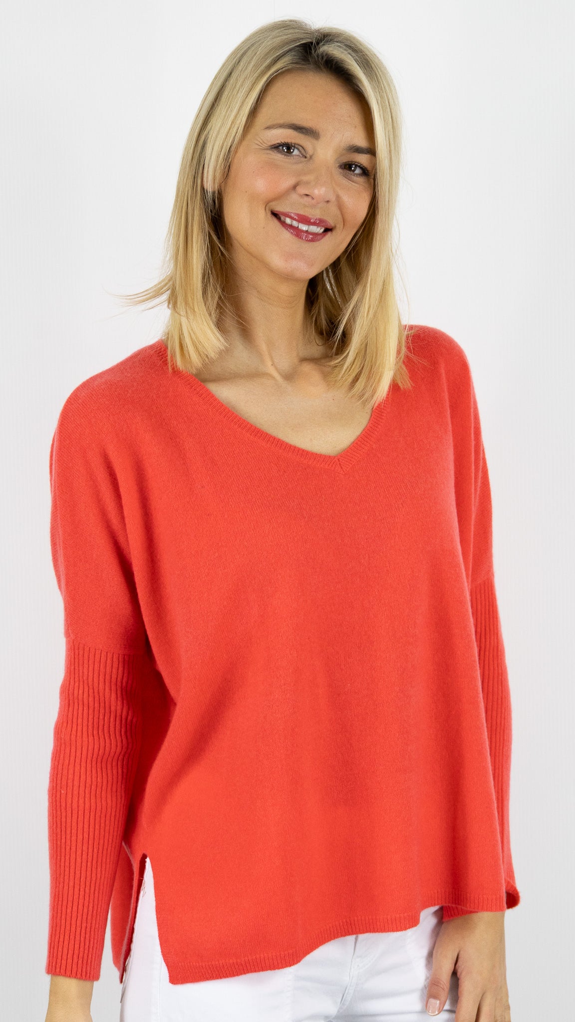 PULL AMPLE COL V EN CACHEMIRE NOT SHY FAUSTINE#COLOR_PAMPLEMOUSSE/ORANGE