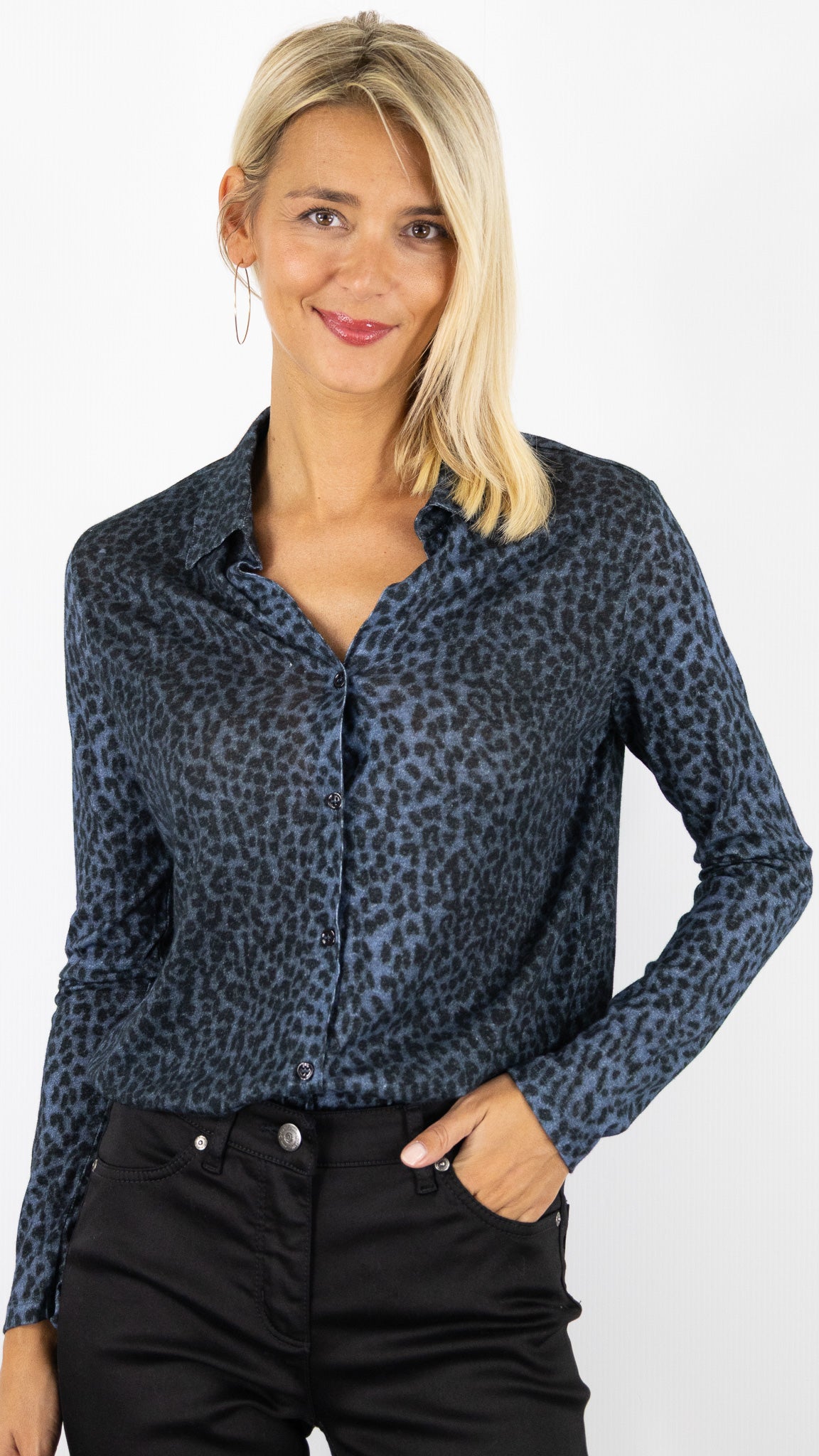 TEE-SHIRT CHEMISE IMPRIME LEOPARD MAJESTIC FCH160 M491#COLOR_1000/BLEU SAFIR