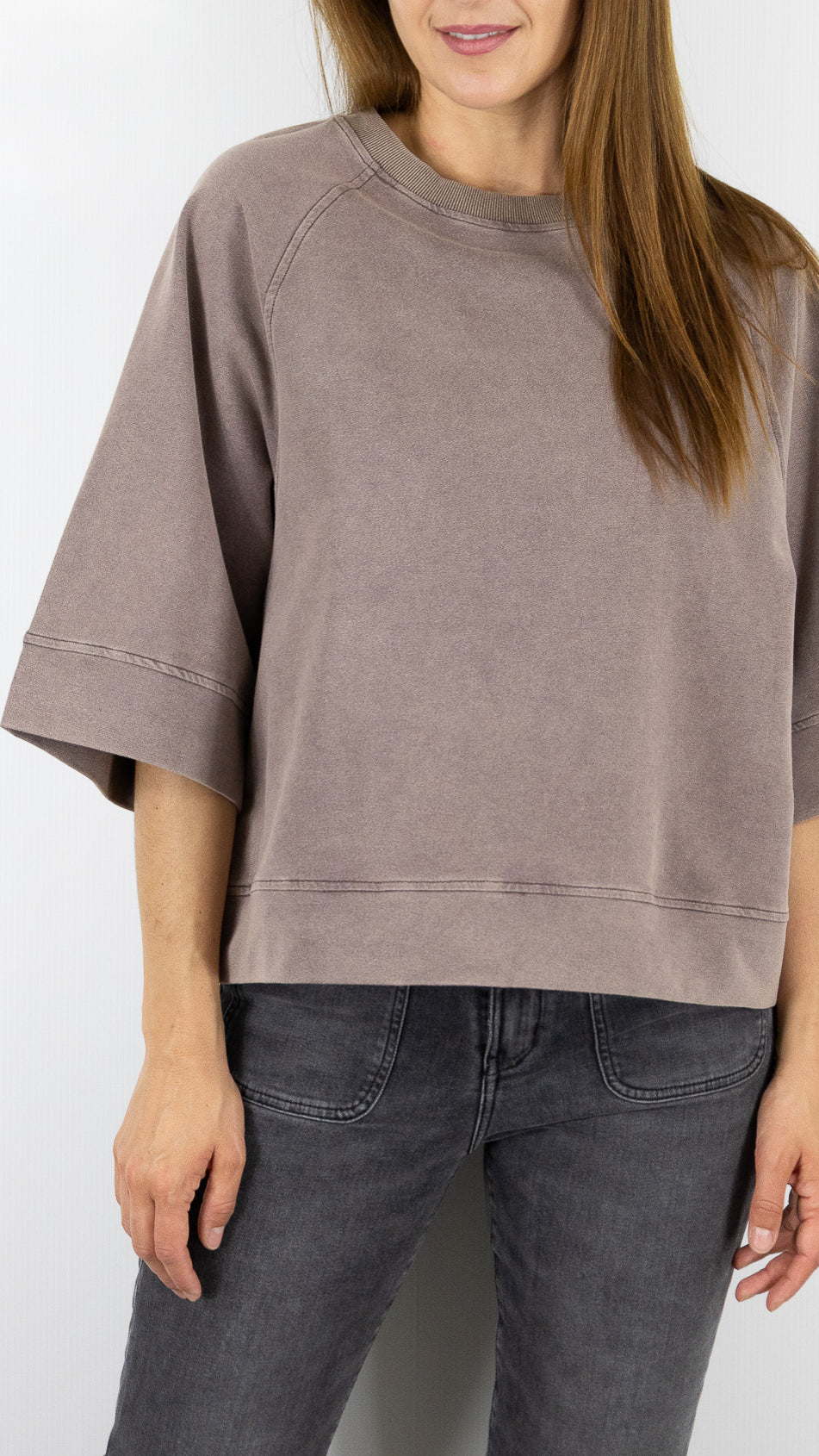 SWEAT AMPLE MANCHES 3/4 EN COTON POUR FEMME MARRON FEELKOO FK107#COLOR_MARRON
