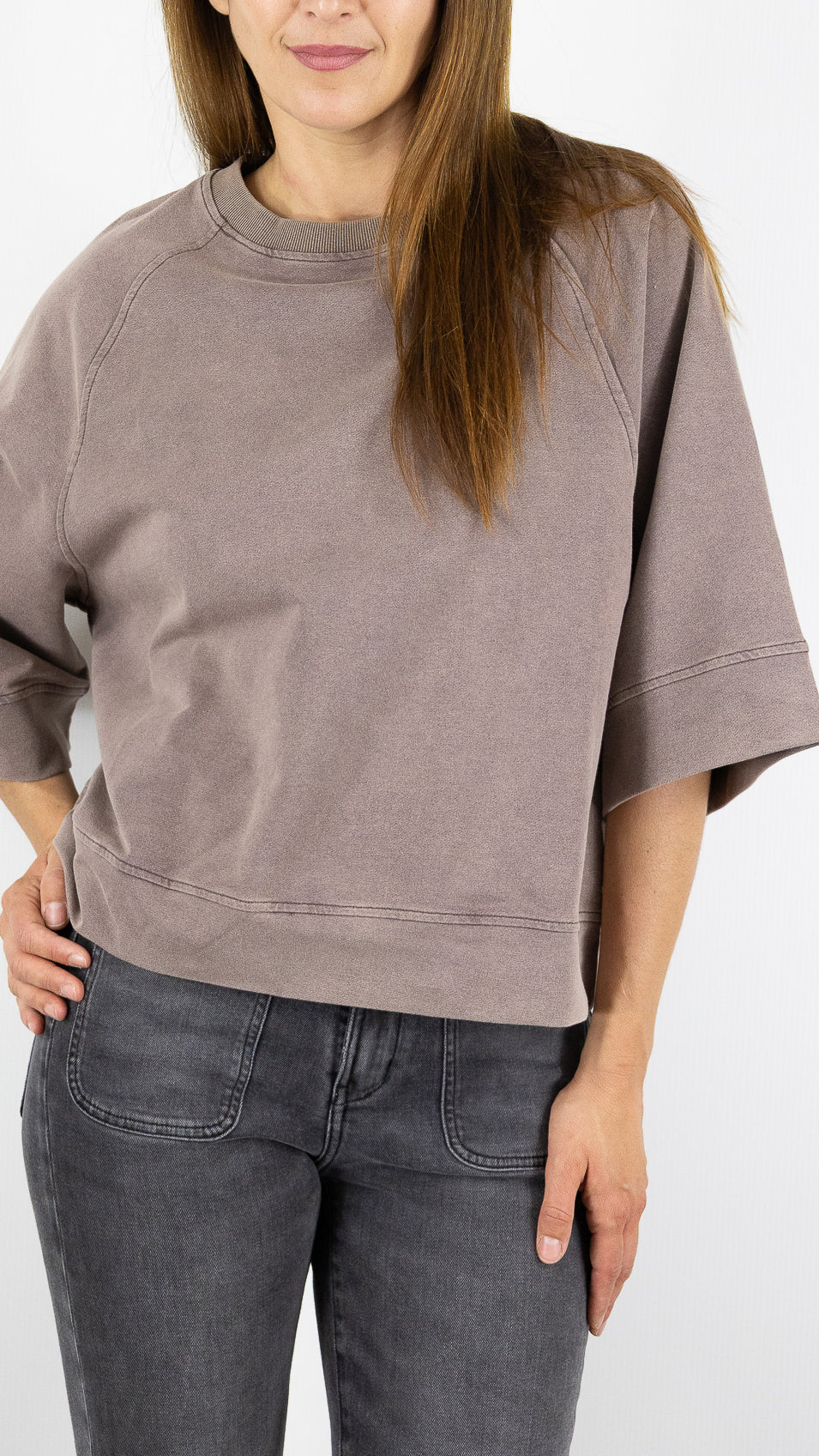 SWEAT AMPLE MANCHES 3/4 EN COTON POUR FEMME MARRON FEELKOO FK107#COLOR_MARRON