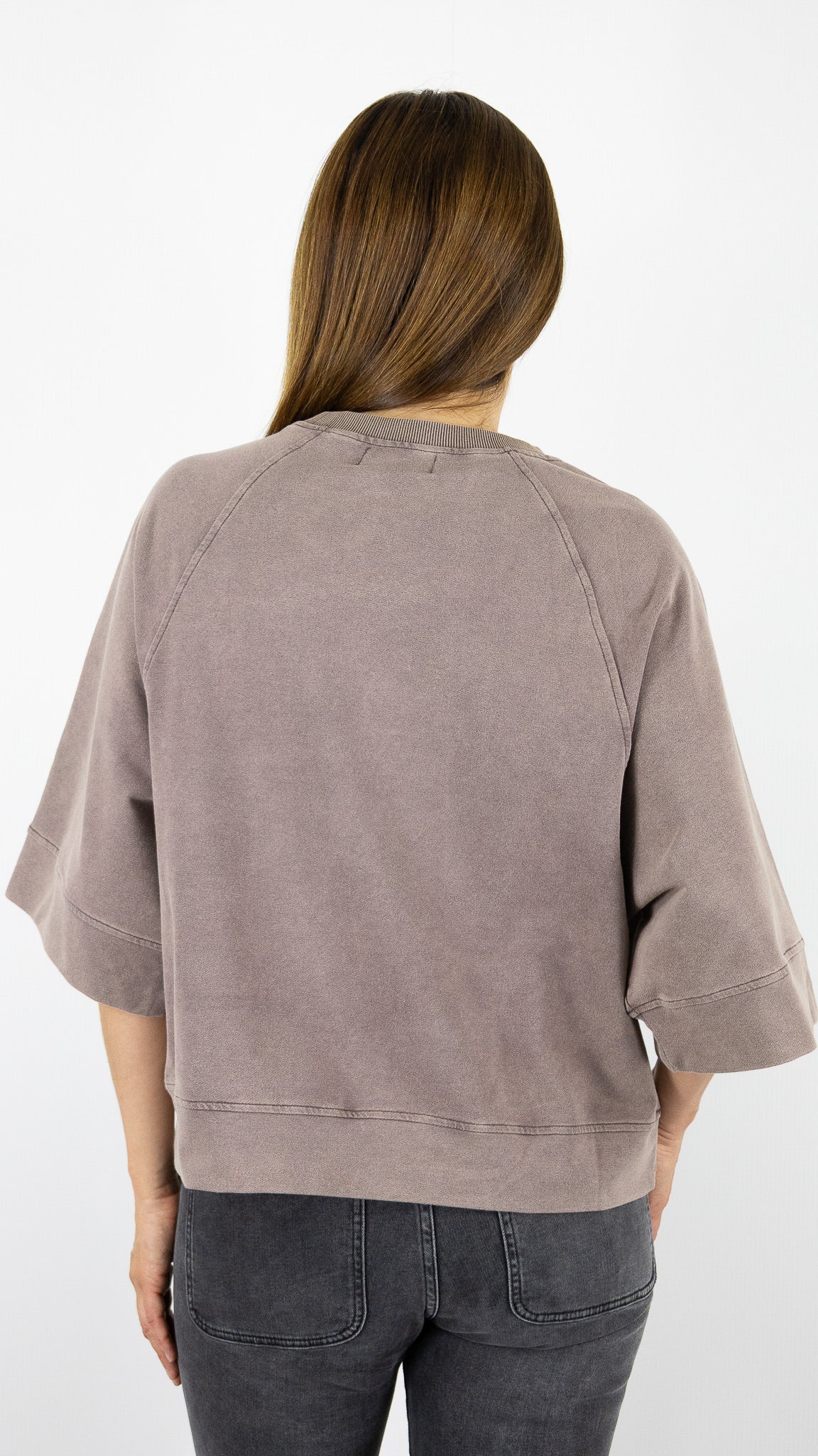 SWEAT AMPLE MANCHES 3/4 EN COTON POUR FEMME MARRON FEELKOO FK107#COLOR_MARRON