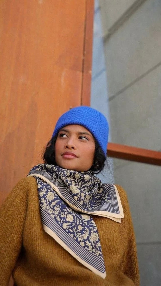 ECHARPE IMPRIME FLEURI FOULARD ANJALI BELLEMME#color_COBALT
