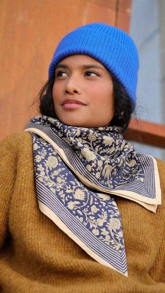 ECHARPE IMPRIME FLEURI FOULARD ANJALI BELLEMME#color_COBALT