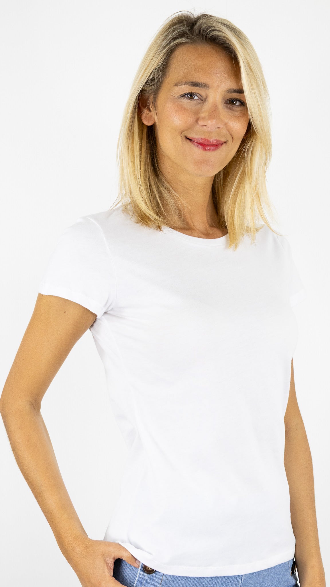 TEE SHIRT COL ROND EN COTON FTS018 M007 BLANC#COLOR_001/BLANC