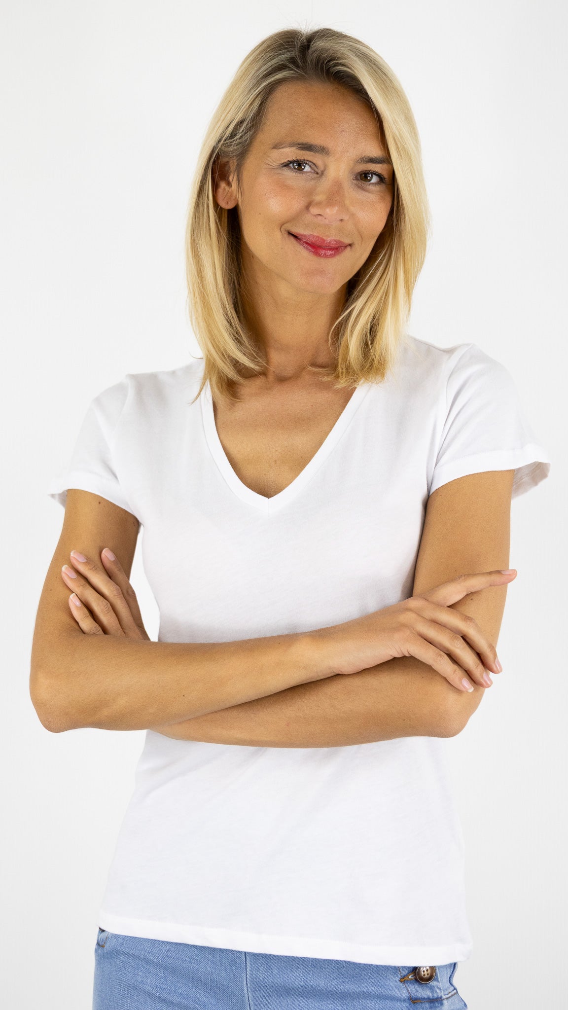 TEE SHIRT V AJUSTE MAJESTIC FTS149 M007 JULIA BLANC