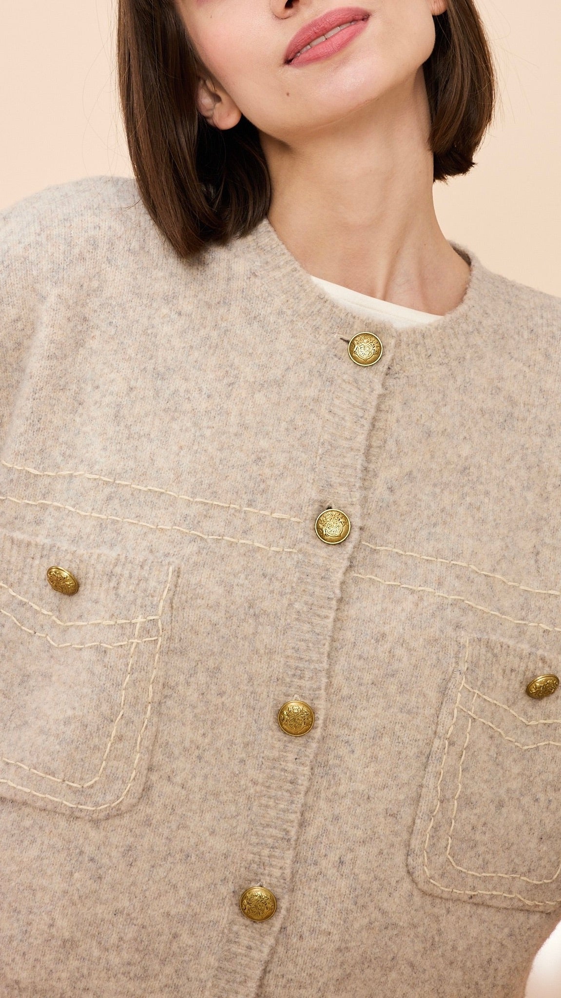 VESTE CARDIGAN EN MAILLE JEFF GABRIELLE#COLOR_61/GREIGE