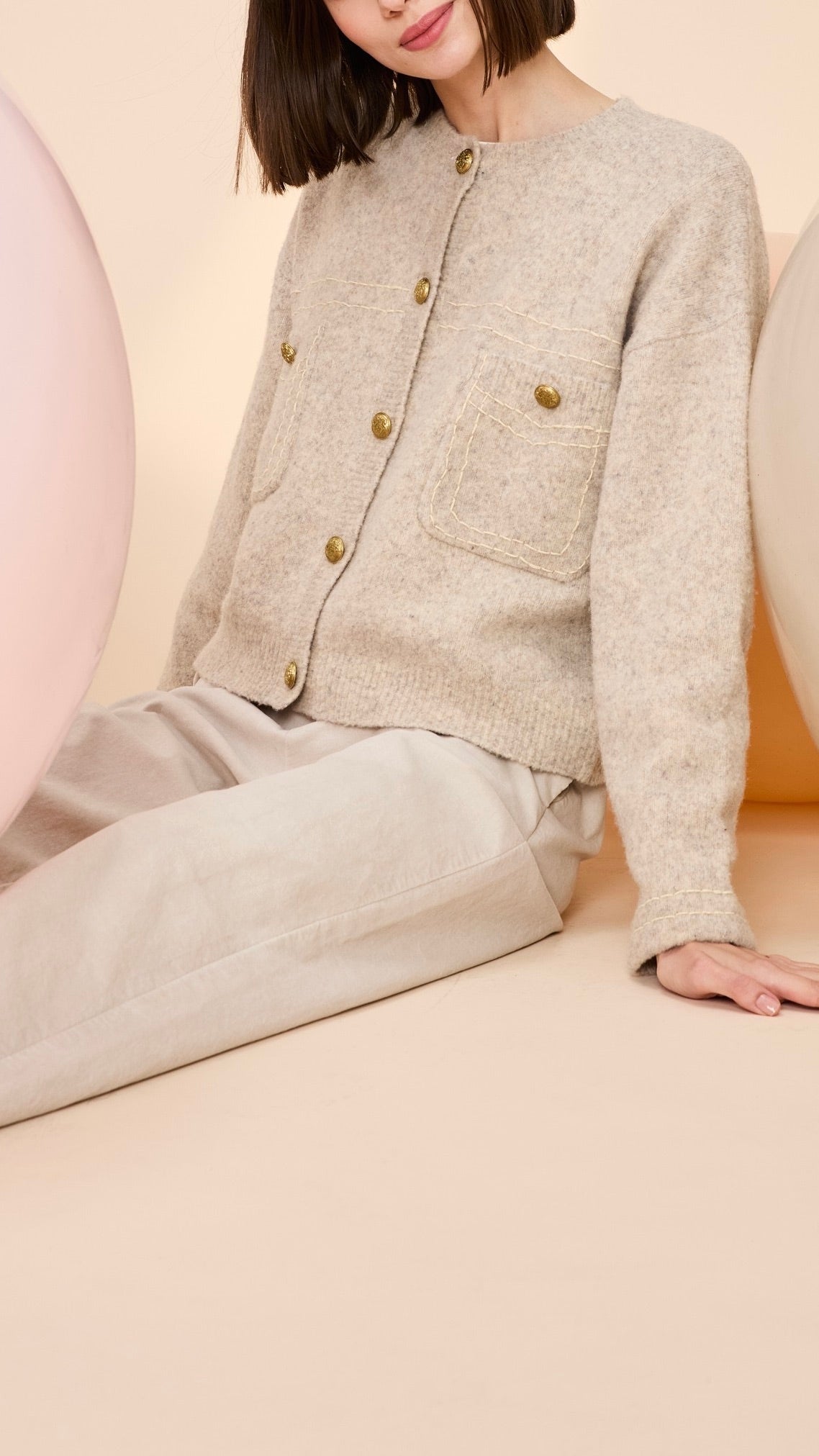 VESTE CARDIGAN EN MAILLE JEFF GABRIELLE#COLOR_61/GREIGE