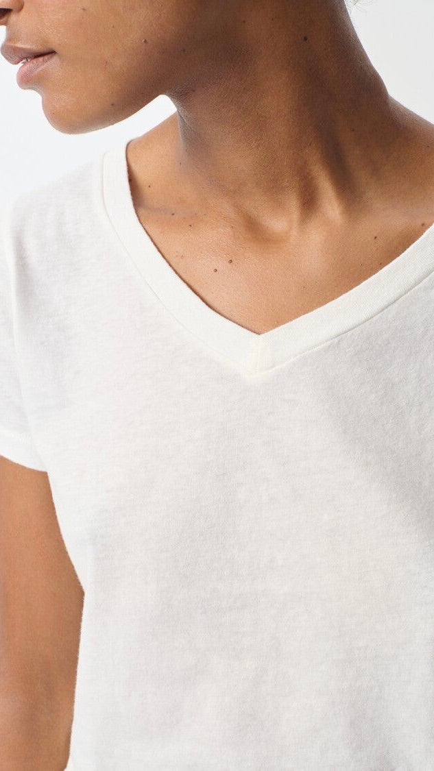 TEE-SHIRT COL V MANCHES COURTES COTON FLAMME AMERICAN VINTAGE GAMIPY#COLOR_BLANC