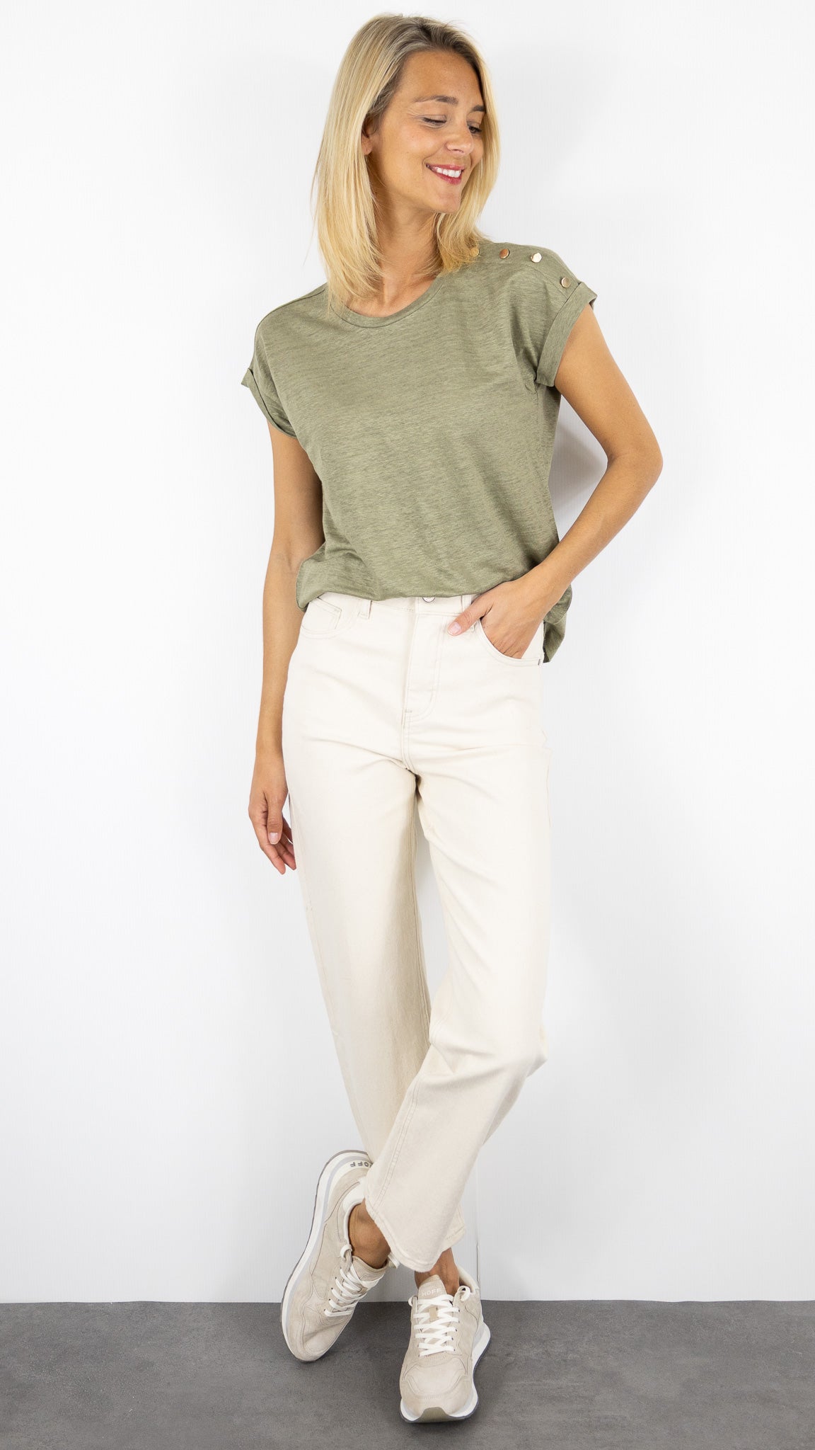 TEE SHIRT EN LIN MANCHES COURTES GERARD DAREL GIGI DBT29/B250#COLOR_50/KAKI