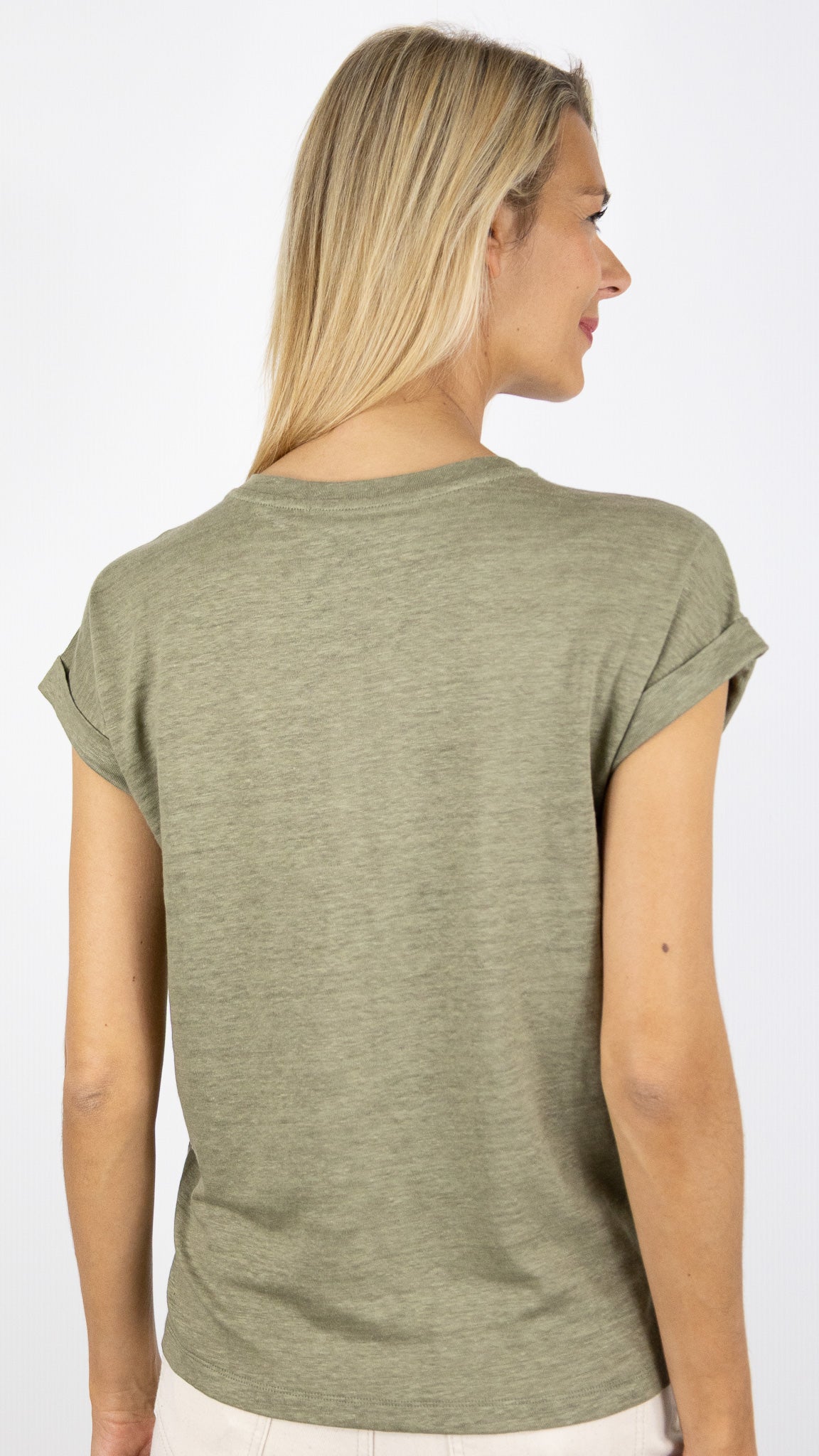 TEE SHIRT EN LIN MANCHES COURTES GERARD DAREL GIGI DBT29/B250#COLOR_50/KAKI