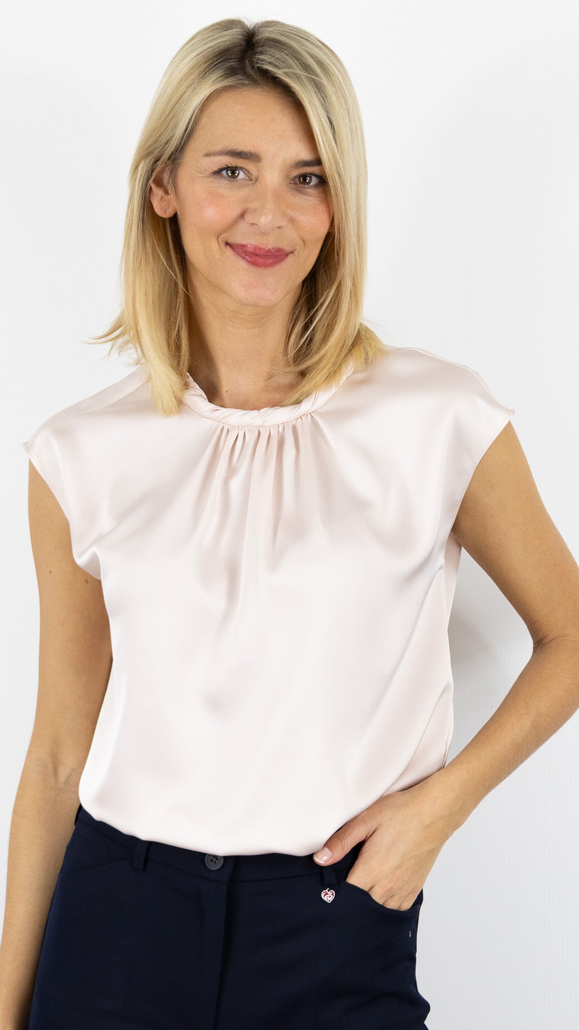 TOP SANS MCH COL ENROULE FLUIDE DROIT#color_LIGHT PINK/ROSE CLAIR