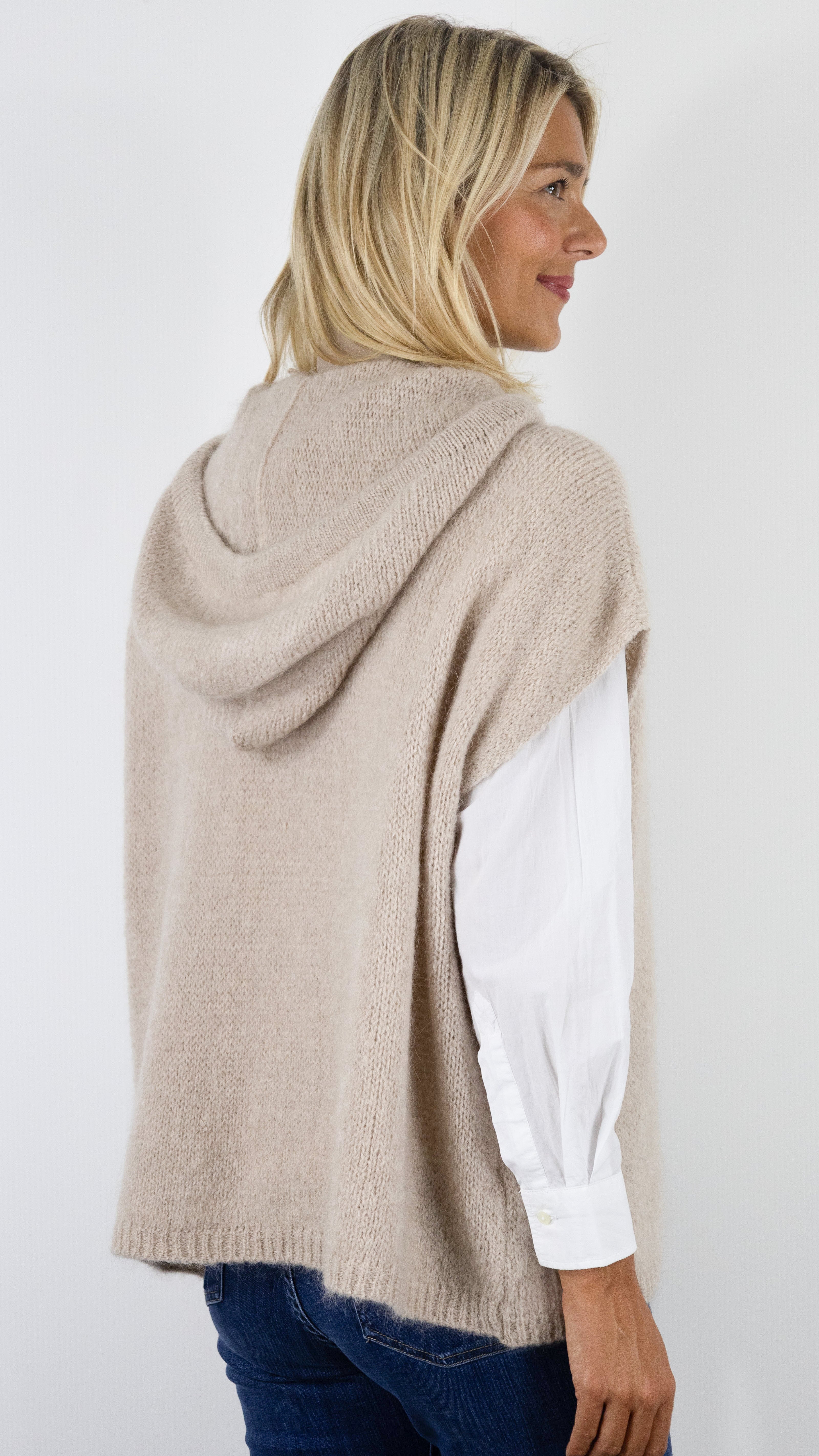 PULL AMPLE À CAPUCHE SANS MANCHES POUR FEMME ANDROMEDE H2489#COLOR_BEIGE