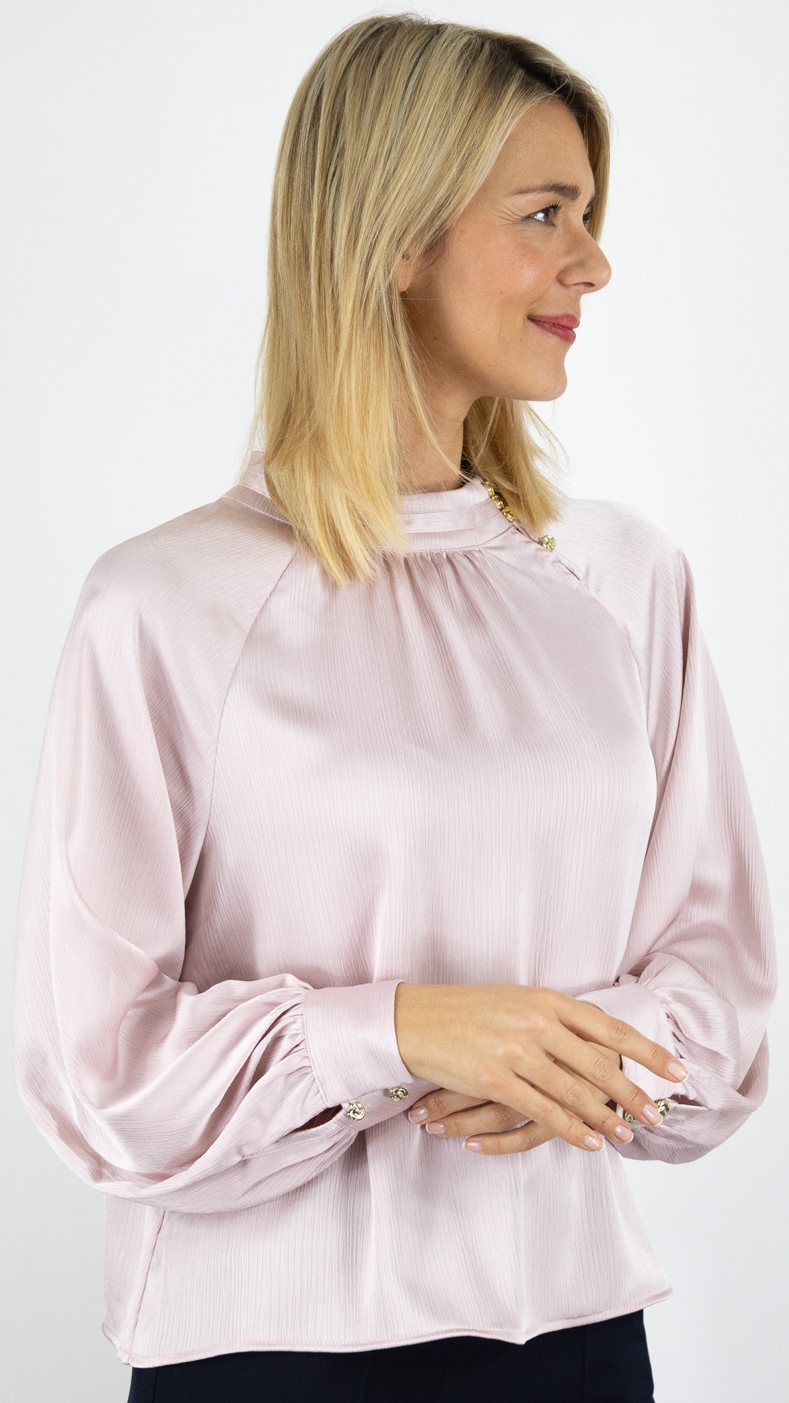 BLOUSE HABILLEE FLUIDE SATINEE GREIGE POUR FEMME LULUMARY H702#color_LIGHT PINK/ROSE CLAIR
