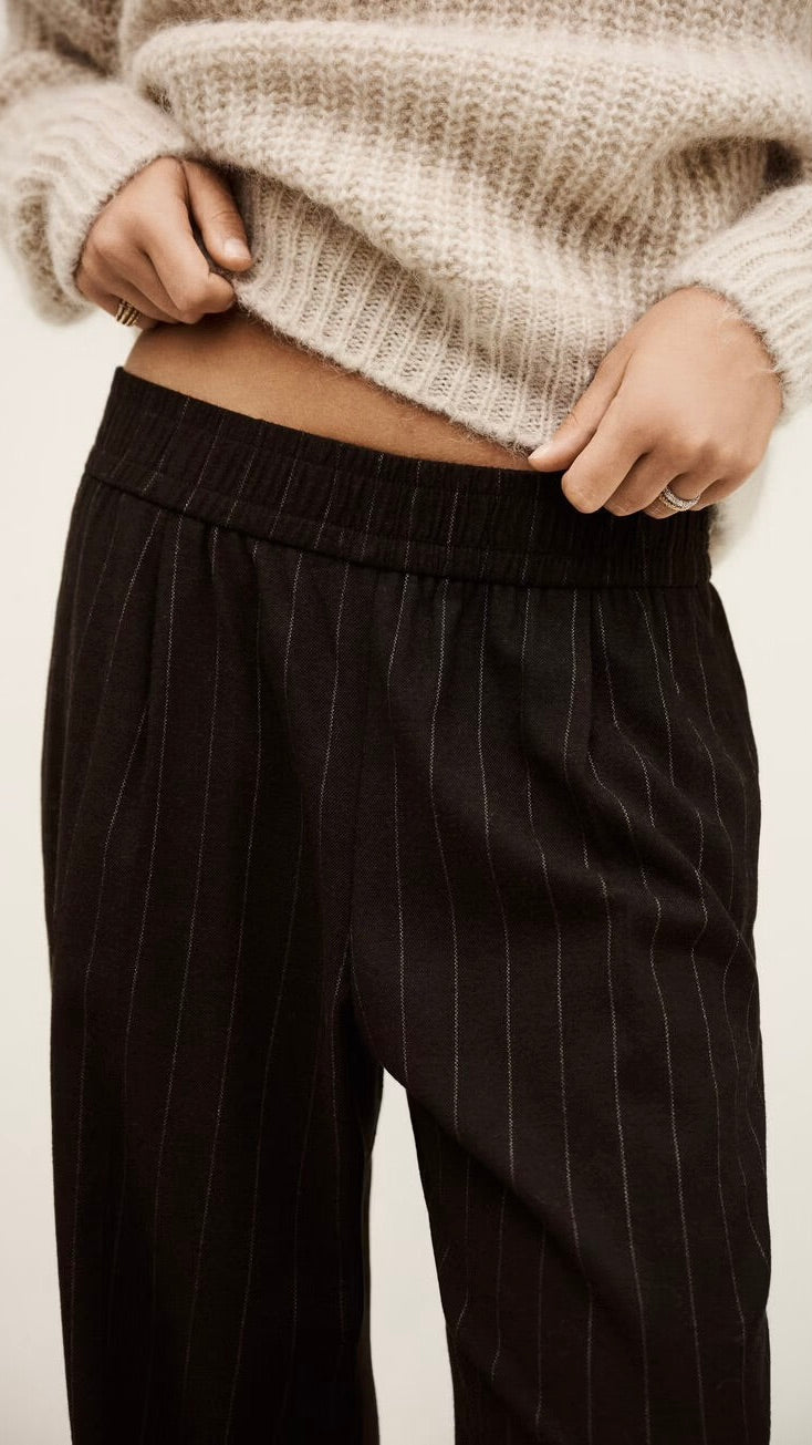 PANTALON RAYÉ CHOCOLAT AMPLE EN LAINE POUR FEMME HANDREW BASH
