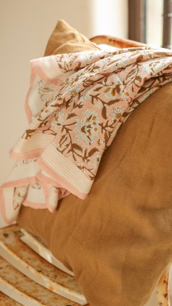 FOULARD IMPRIME FLORAL KAKI EN COTON BELLEMME HARPER#COLOR_ROSE ETE