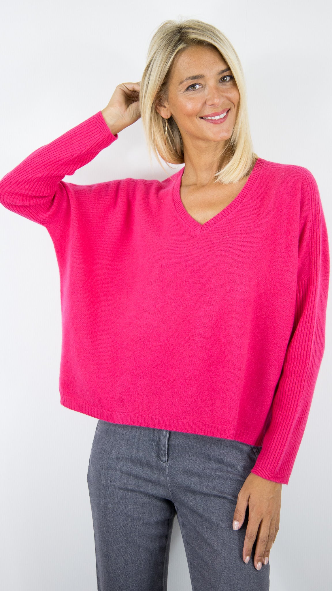 PULL COL V PONCHO EN CACHEMIRE POUR FEMME ESTHEME HJQ269C#COLOR_17114/BARBIE