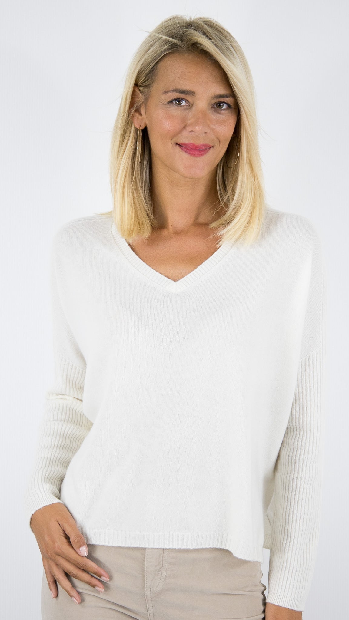 PULL COL V PONCHO EN CACHEMIRE POUR FEMME ESTHEME HJQ269C#COLOR_8322/CREME