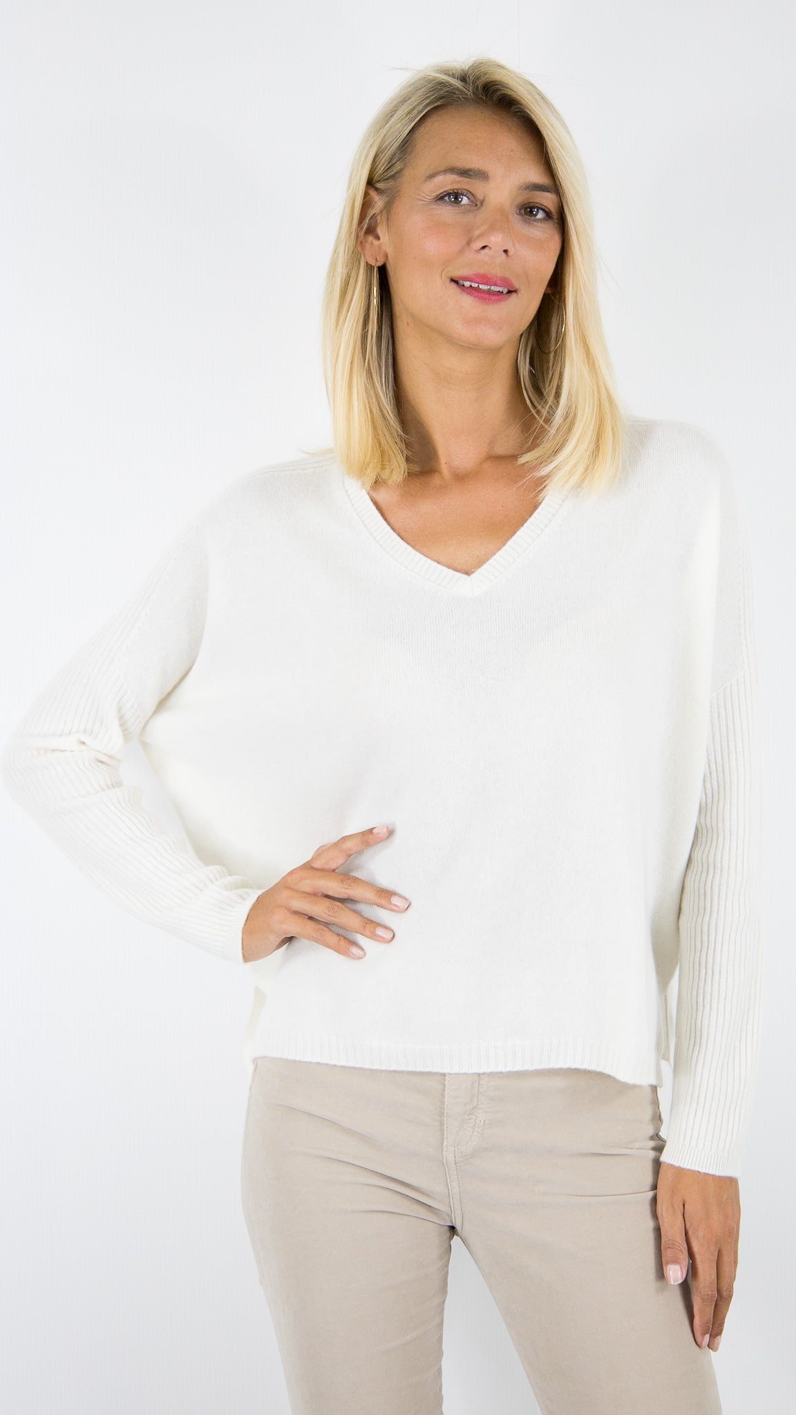 PULL COL V PONCHO EN CACHEMIRE POUR FEMME ESTHEME HJQ269C#COLOR_8322/CREME