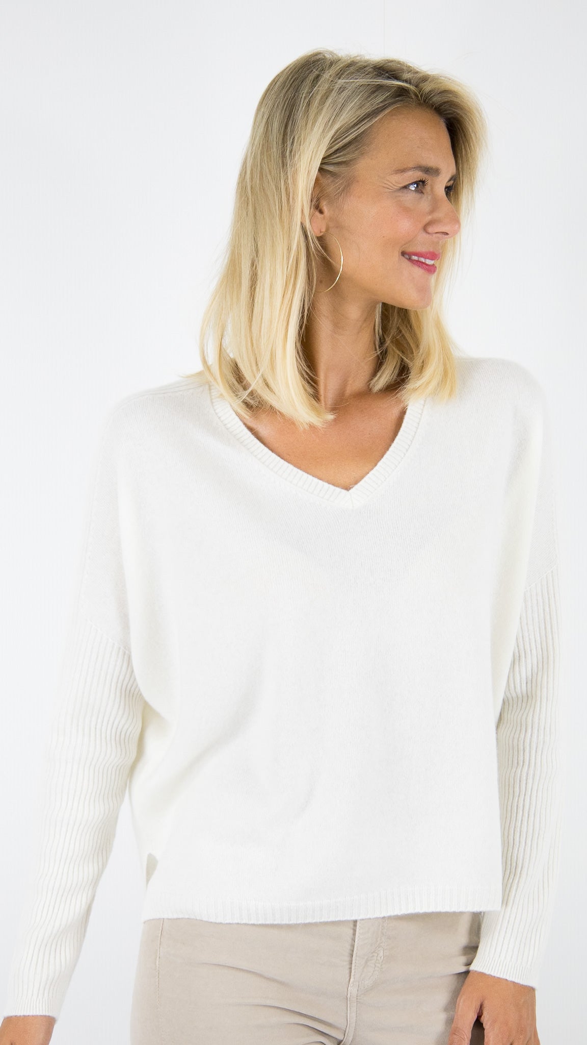 PULL COL V PONCHO EN CACHEMIRE POUR FEMME ESTHEME HJQ269C#COLOR_8322/CREME