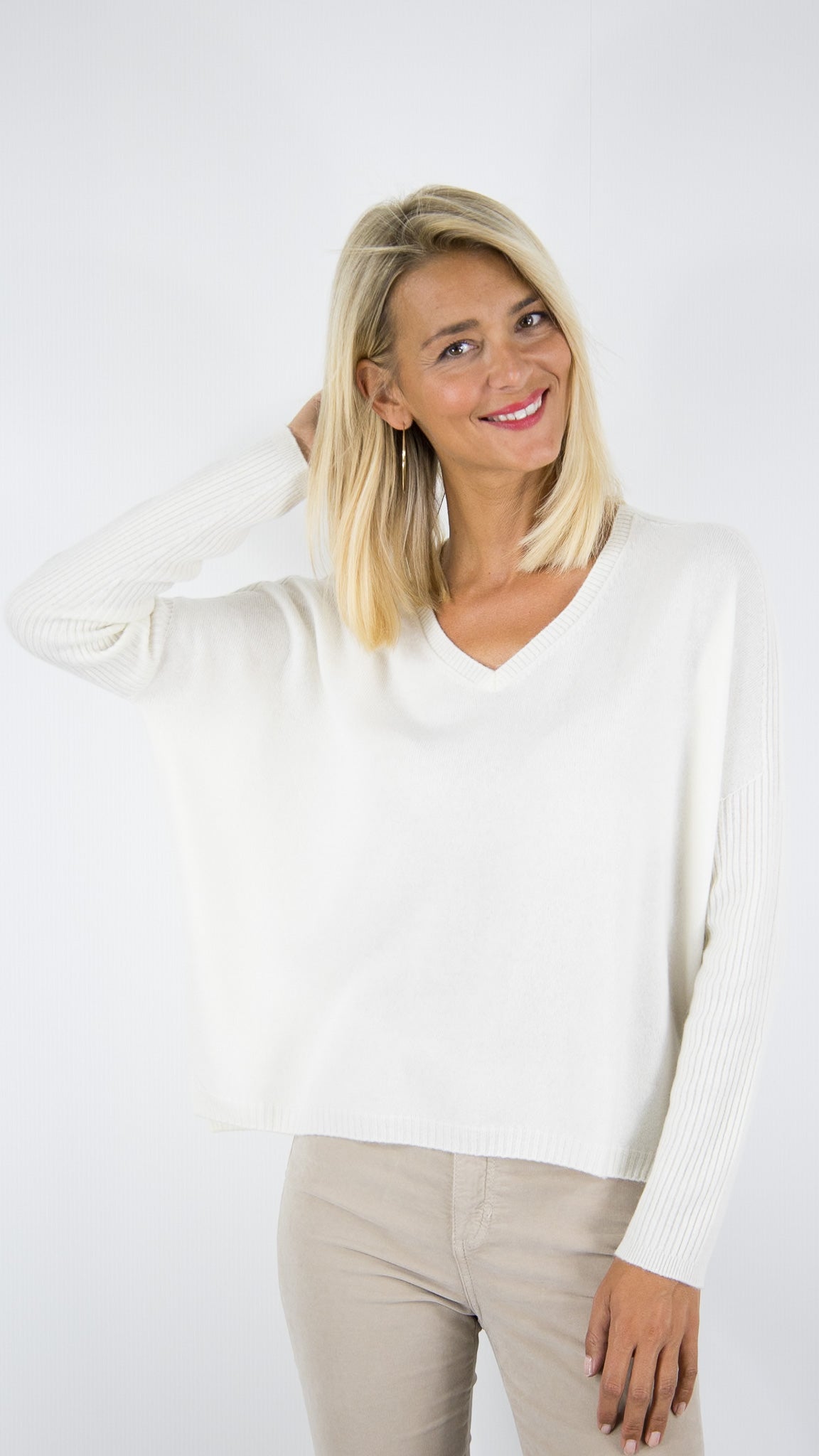 PULL COL V PONCHO EN CACHEMIRE POUR FEMME ESTHEME HJQ269C#COLOR_8322/CREME