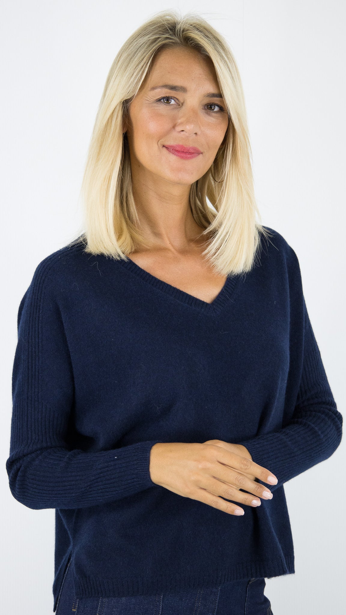 PULL COL V PONCHO EN CACHEMIRE POUR FEMME ESTHEME HJQ269C#COLOR_53370/MARINE