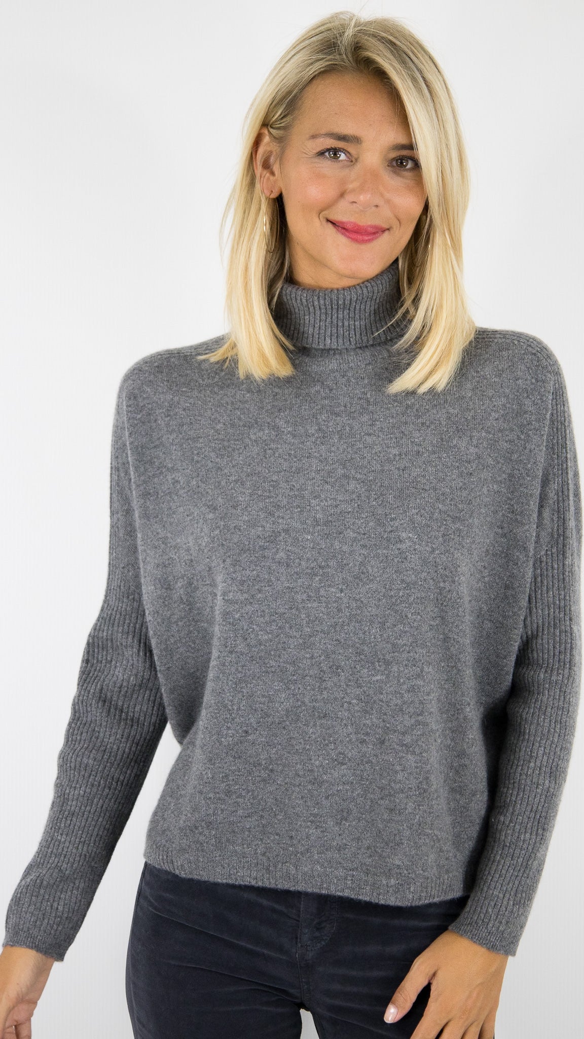 PULL PONCHO COL ROULE EN CACHEMIRE ESTHEME HJQ270C#COLOR_71322/ETAIN