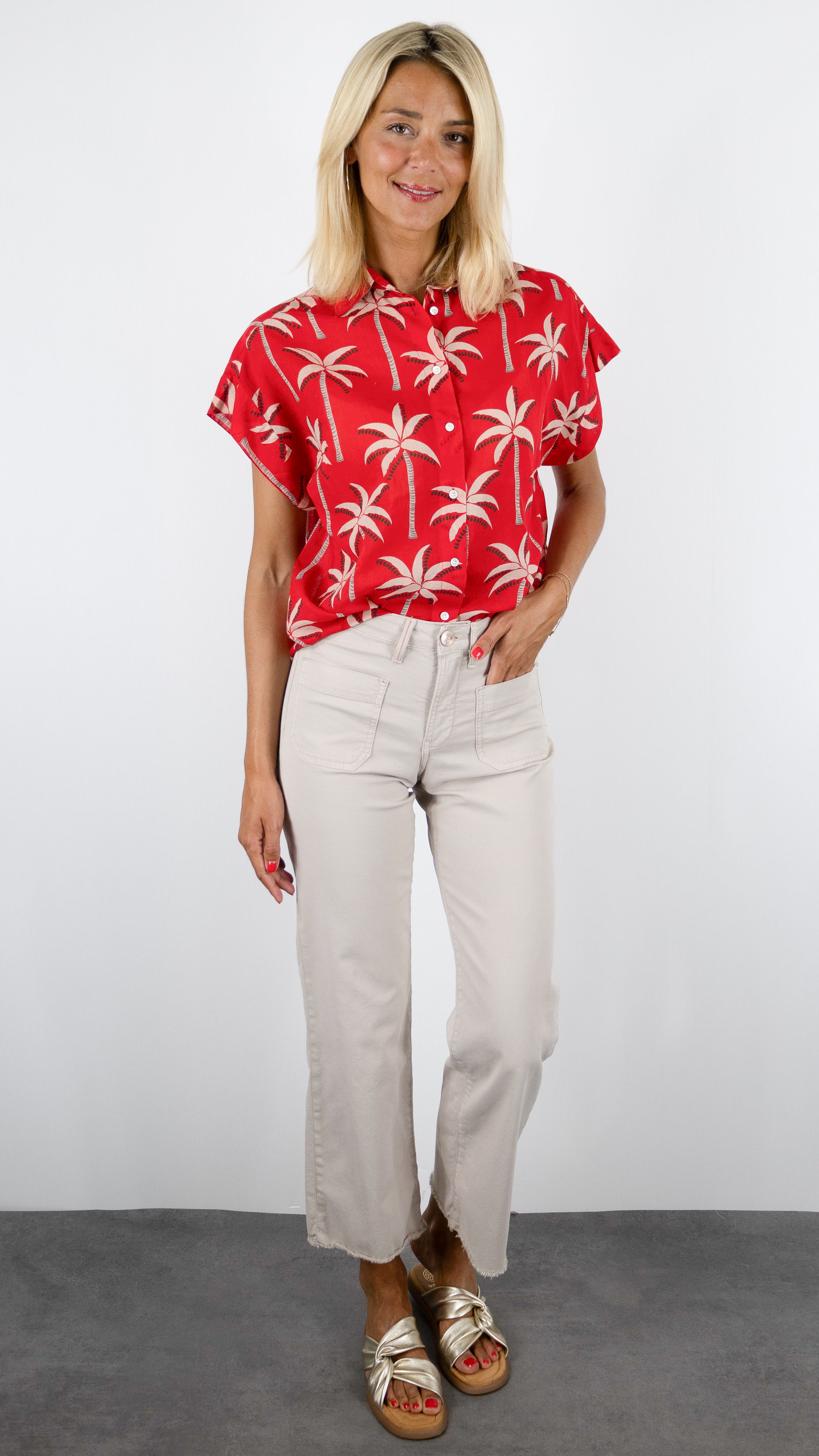 CHEMISE IMPRIME PALMIER MANCHES COURTES EN COTON POUR FEMME CET ETE HARTFORD CARLOS#COLOR_02/ROUGE