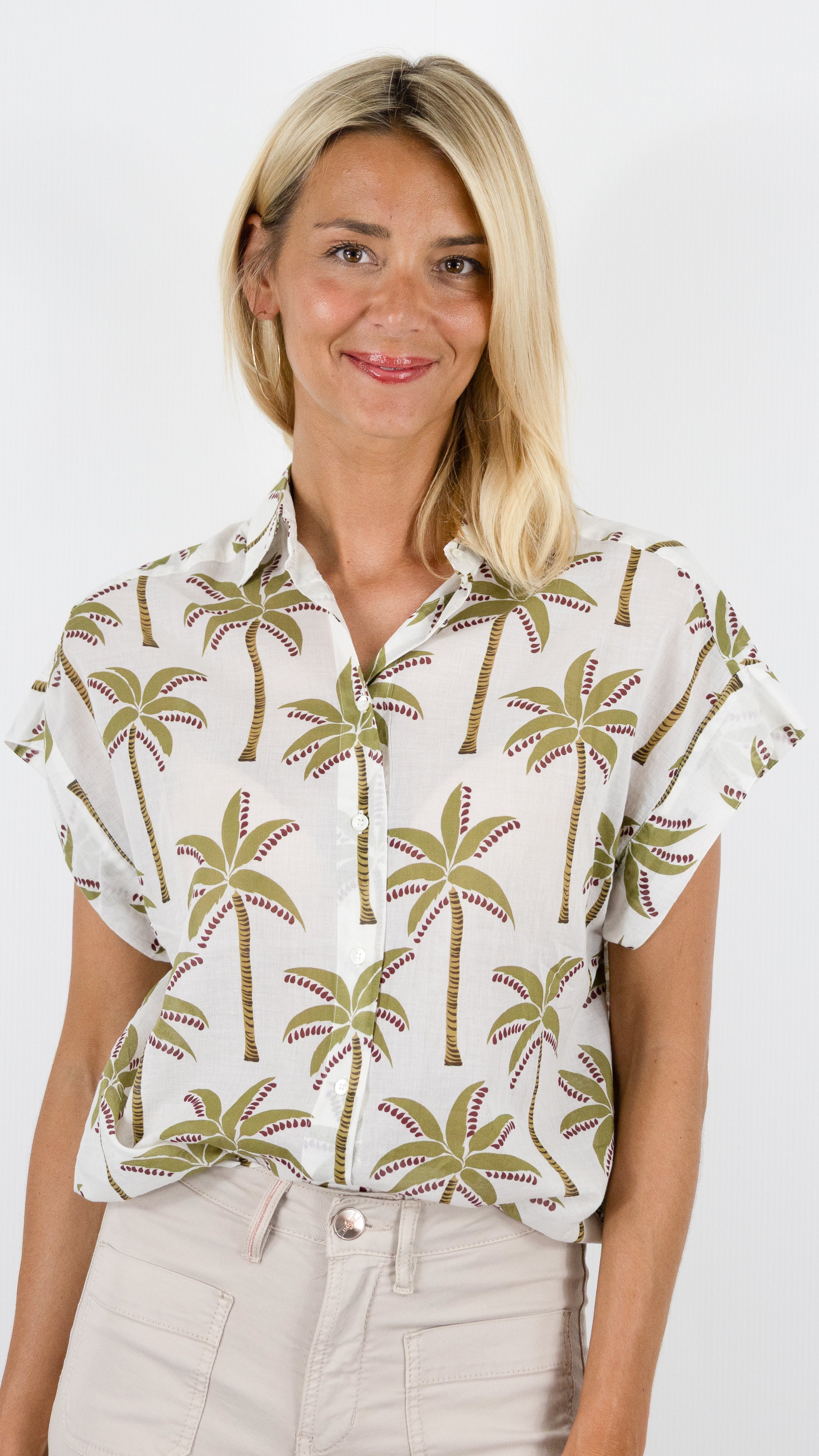 CHEMISE IMPRIME PALMIER MANCHES COURTES EN COTON POUR FEMME CET ETE HARTFORD CARLOS#COLOR_01/BLANC