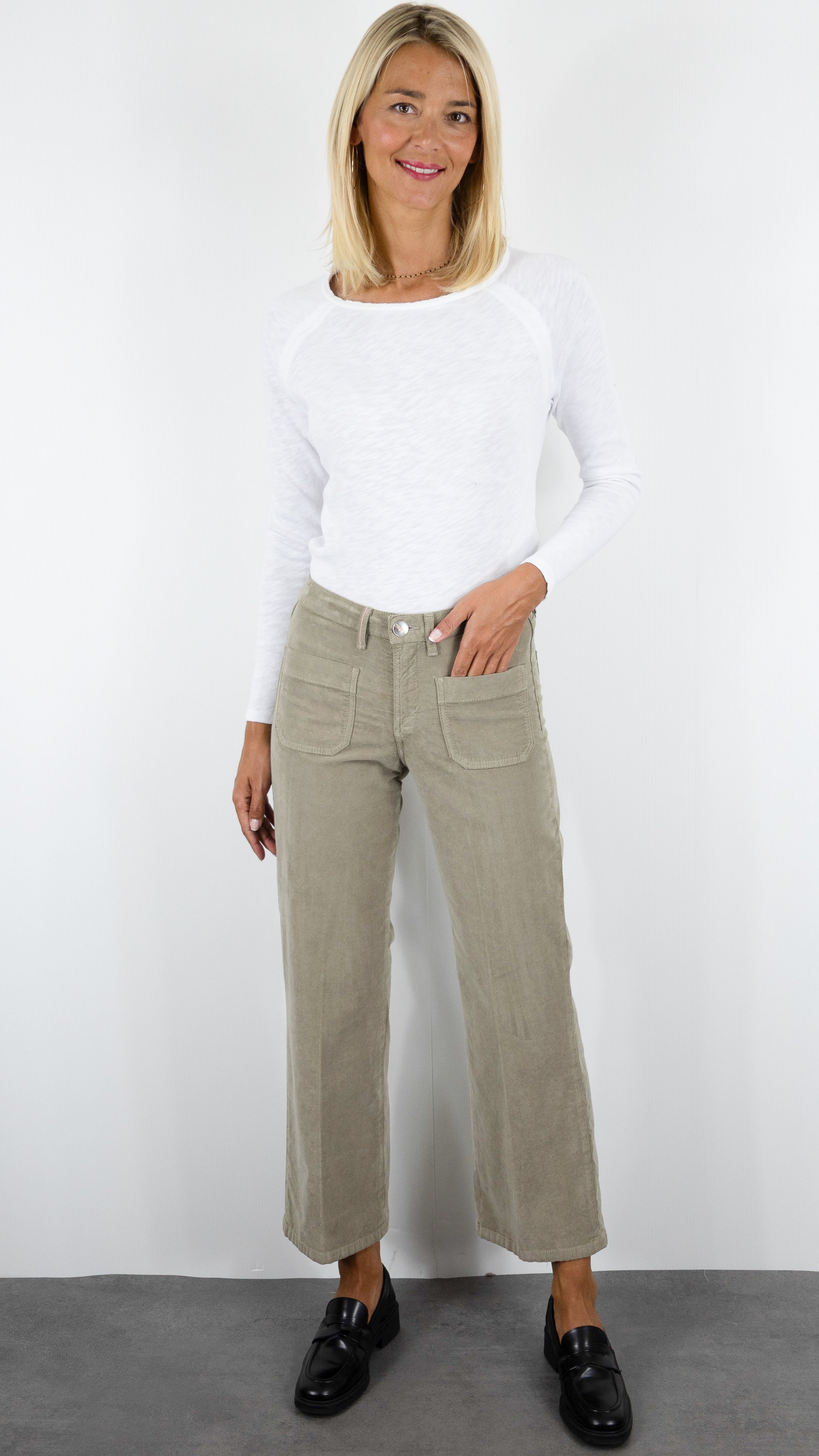 PANTALON EVASE 7/8 EN VELOURS POUR FEMME ISLOW HOPE PALATINE CORD#COLOR_SPHAIGNE/TAUPE CLAIR