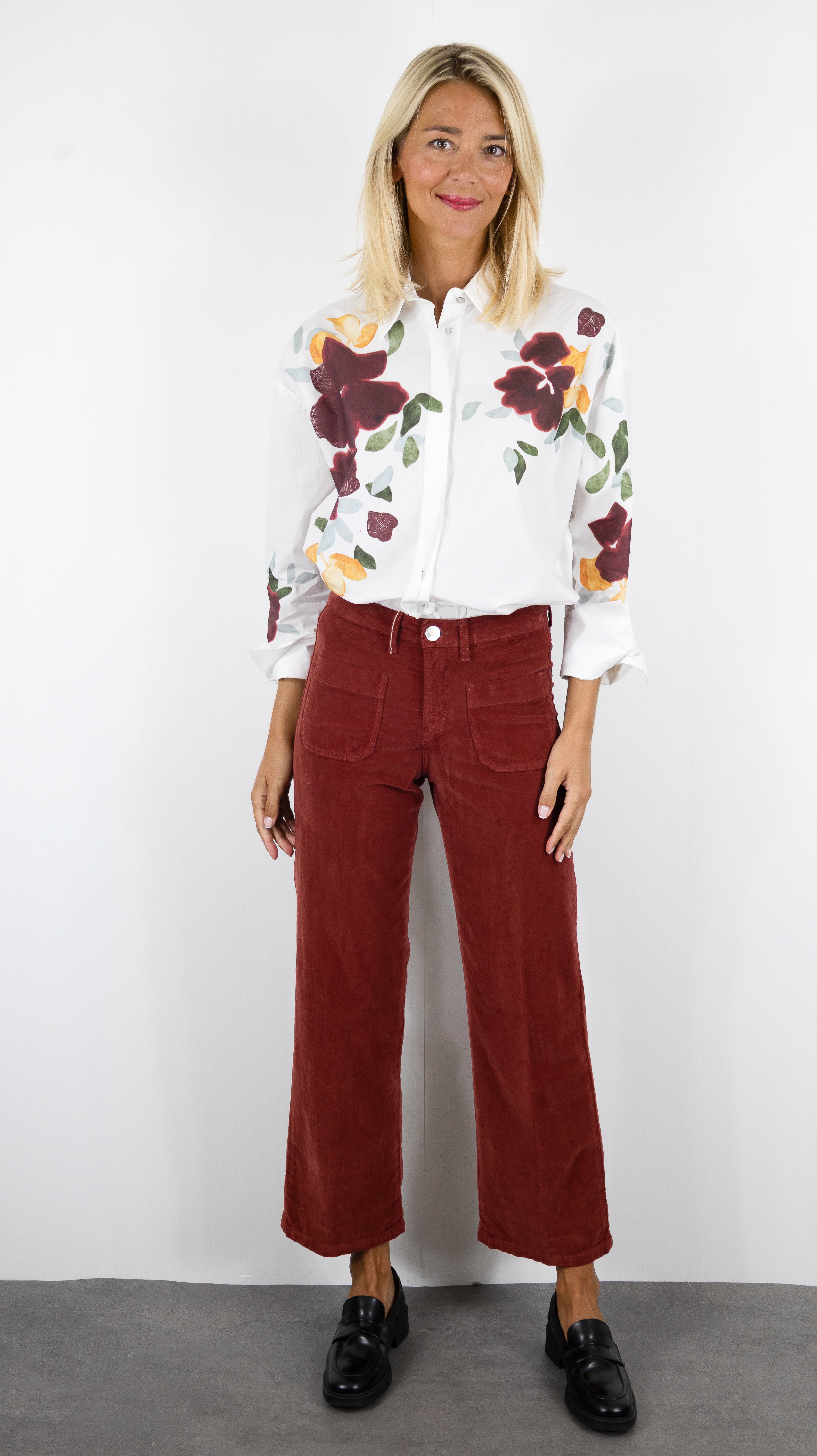 PANTALON EVASE 7/8 EN VELOURS POUR FEMME ISLOW HOPE PALATINE CORD#COLOR_TERRE CUITE/BRIQUE