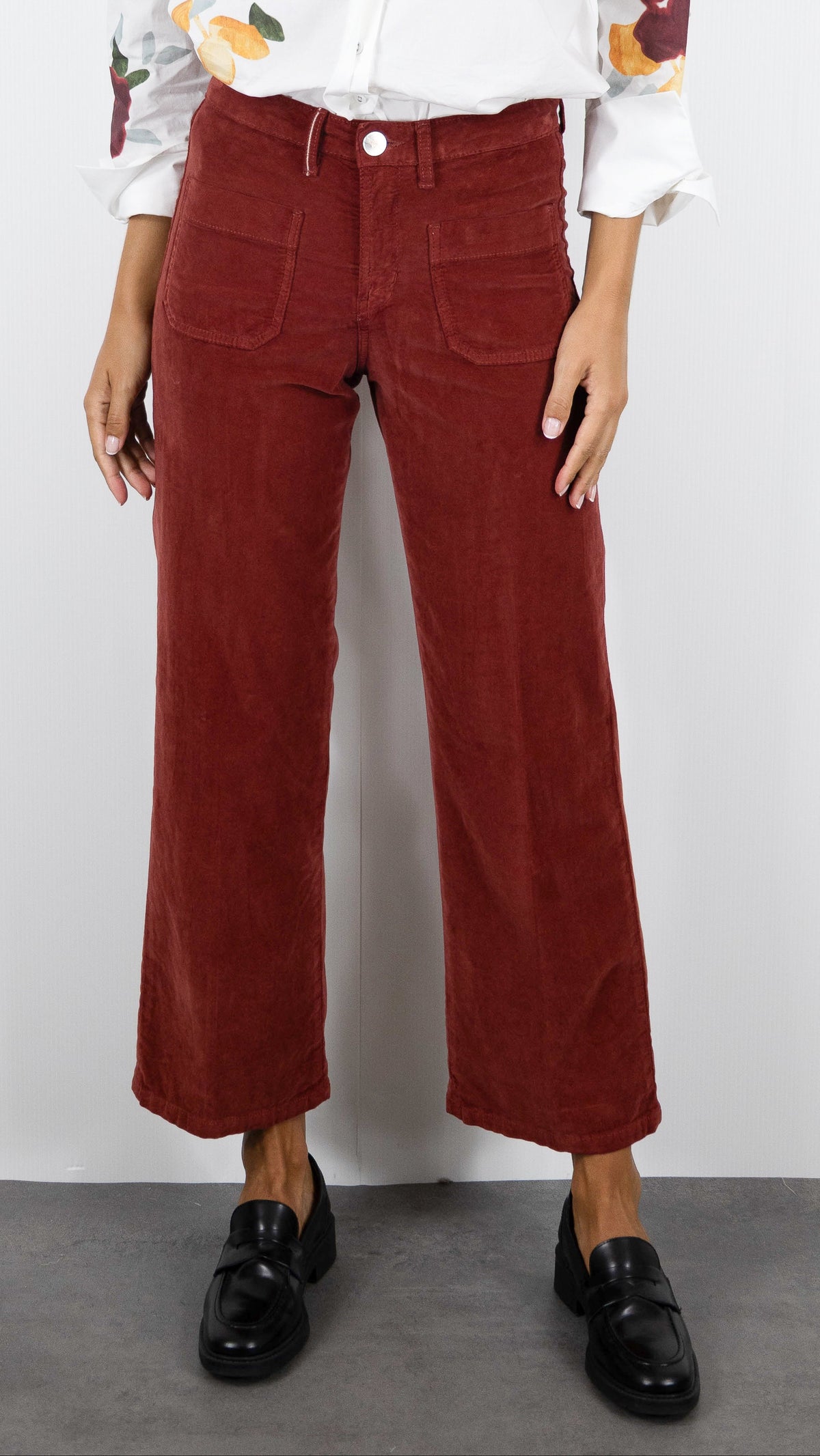 PANTALON EVASE 7/8 EN VELOURS POUR FEMME ISLOW HOPE PALATINE CORD#COLOR_TERRE CUITE/BRIQUE